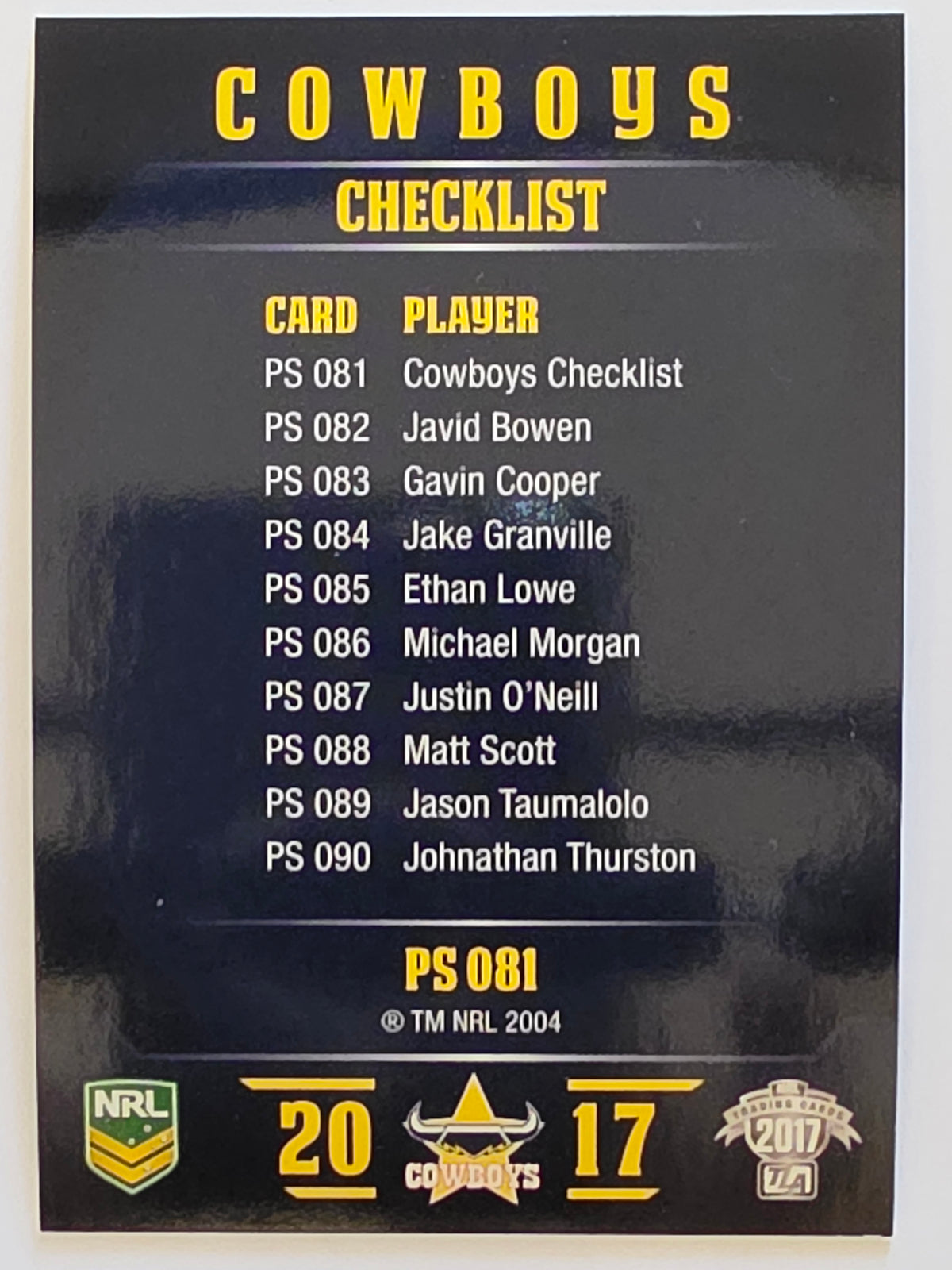 NRL 2017 Traders | Pearl Special #081 | Cowboys Checklist | North Queensland Cowboys