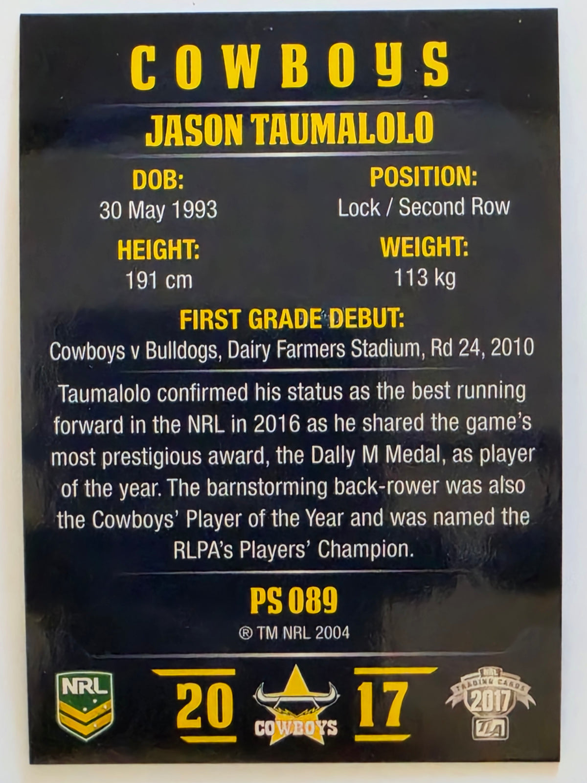 NRL 2017 Traders | Pearl Special #089 | Jason Taumalolo | North Queensland Cowboys