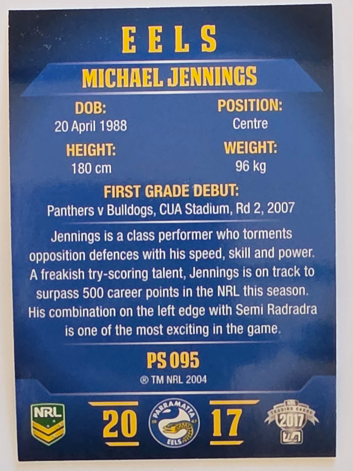 NRL 2017 Traders | Pearl Special #095 | Michael Jennings | Parramatta Eels
