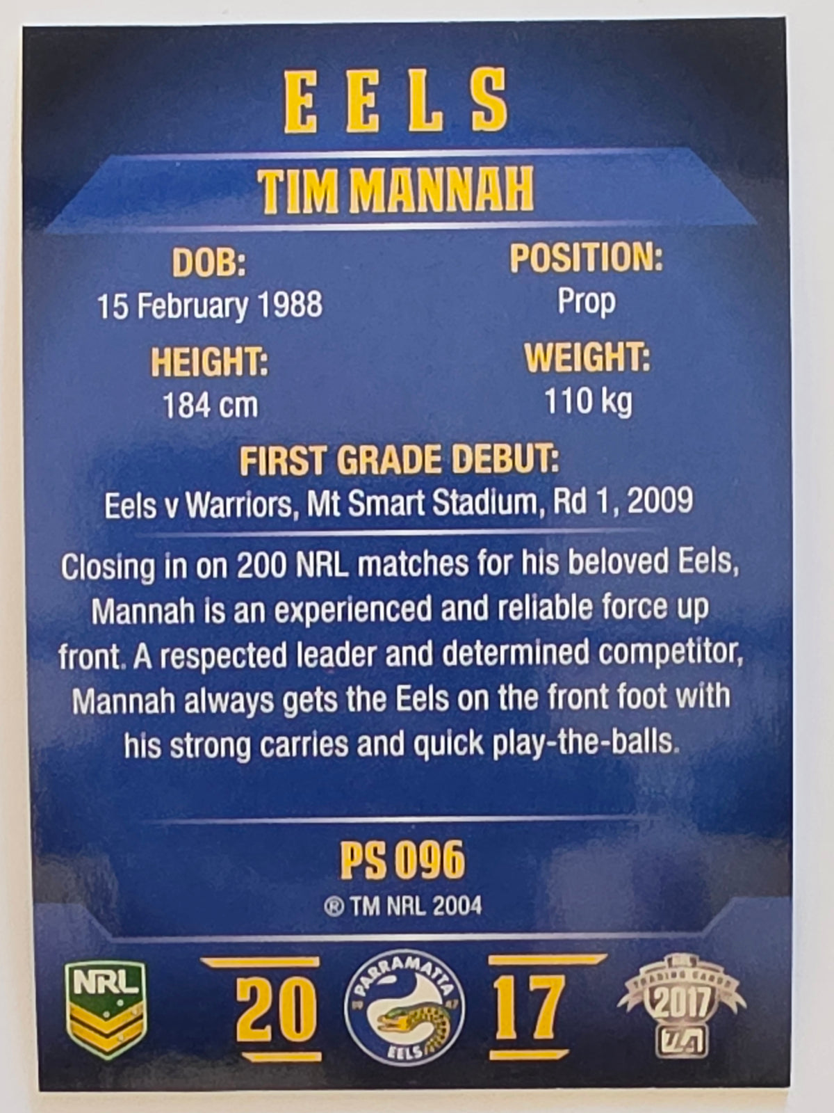 NRL 2017 Traders | Pearl Special #096 | Tim Mannah | Parramatta Eels