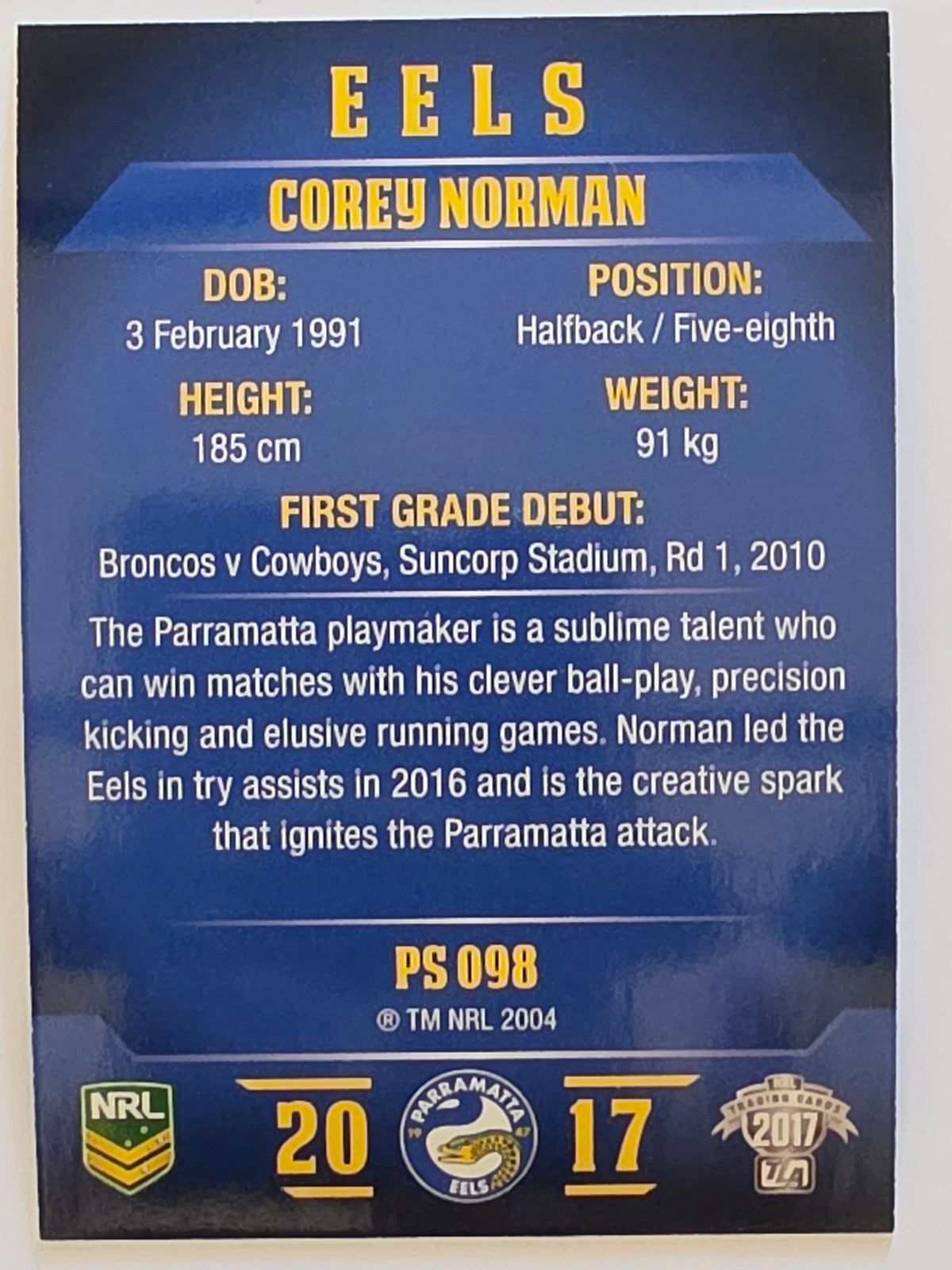 NRL 2017 Traders | Pearl Special #098 | Corey Norman | Parramatta Eels