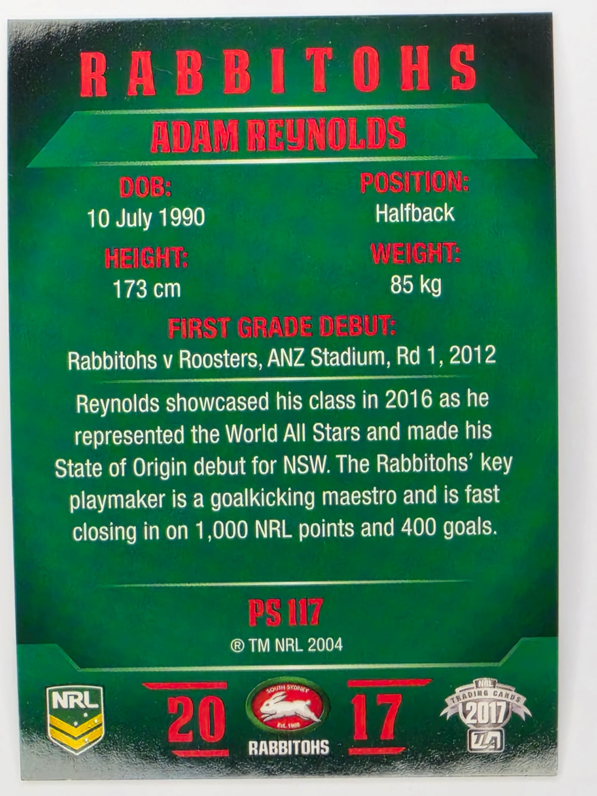 NRL 2017 Traders | Pearl Special #117 | Adam Reynolds | South Sydney Rabbitohs