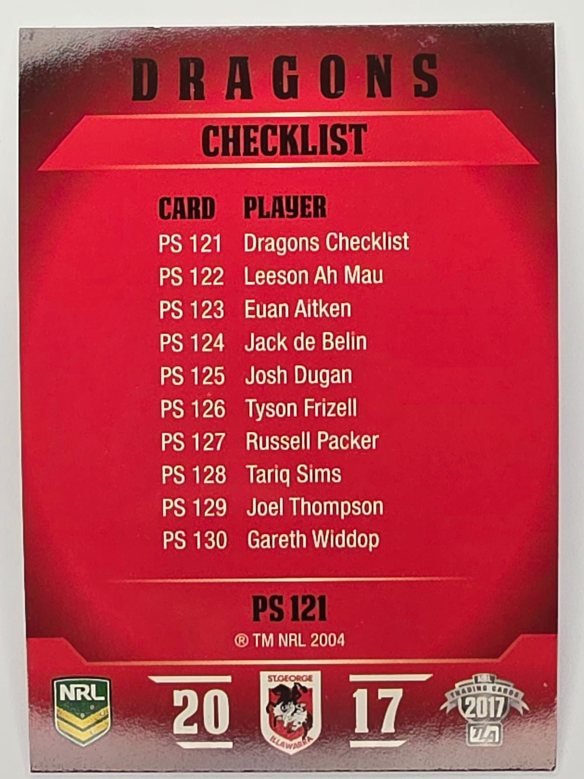 NRL 2017 Traders | Pearl Special #121 | Dragons Checklist | St. George Illawarra Dragons