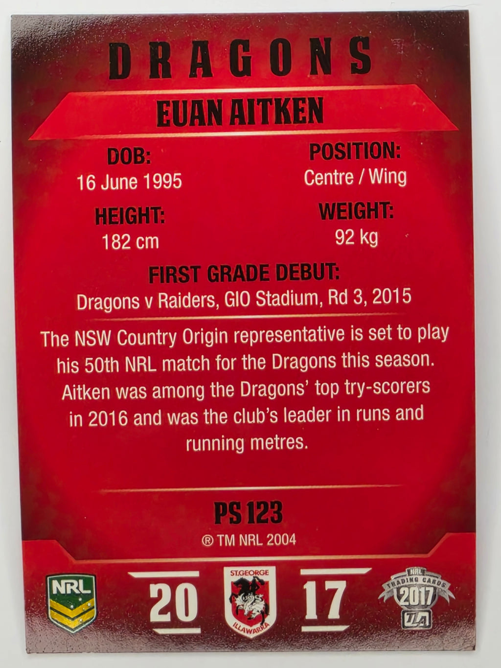 NRL 2017 Traders | Pearl Special #123 | Euan Aitken | St. George Illawarra Dragons