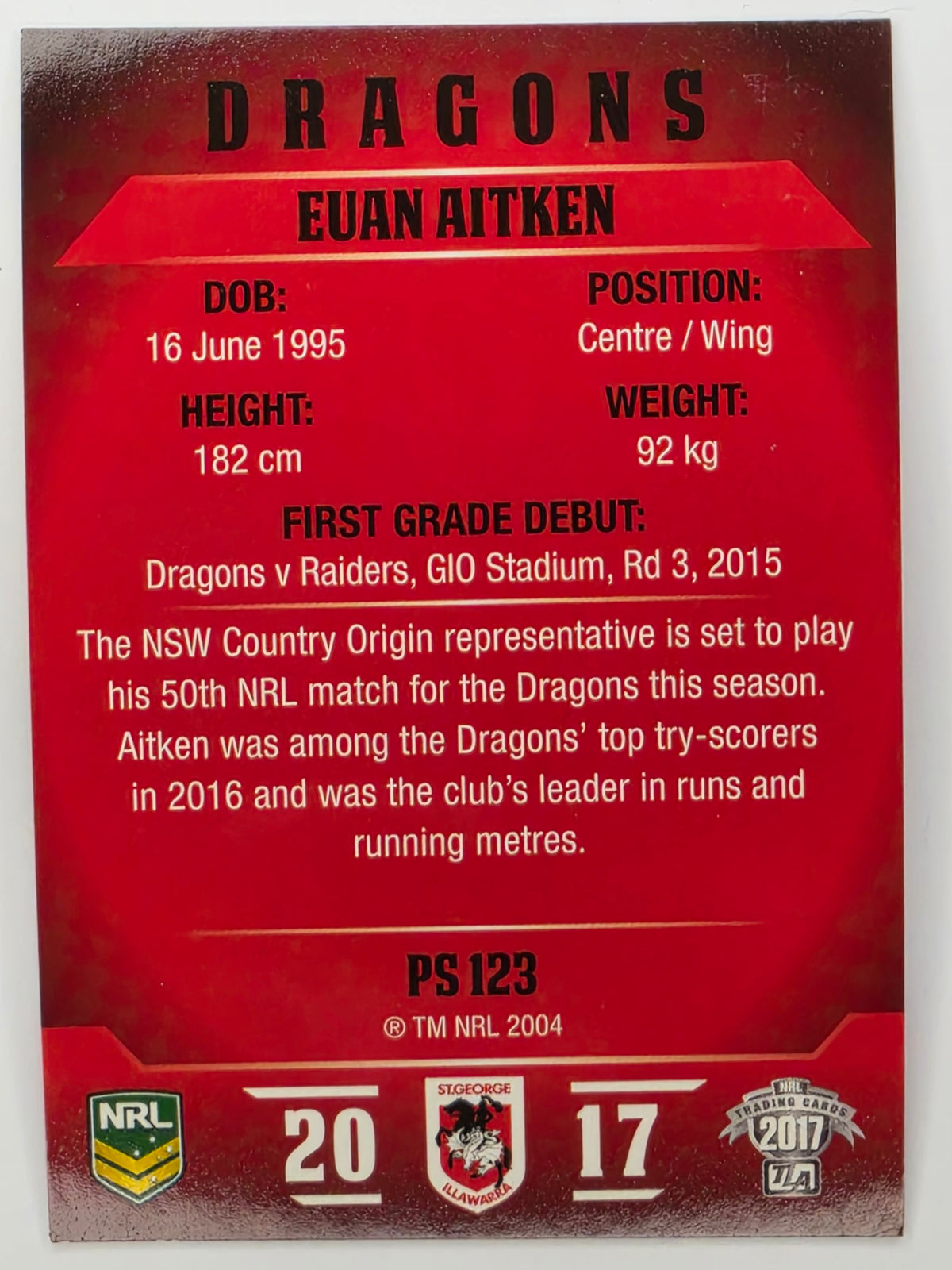 NRL 2017 Traders | Pearl Special #123 | Euan Aitken | St. George Illawarra Dragons