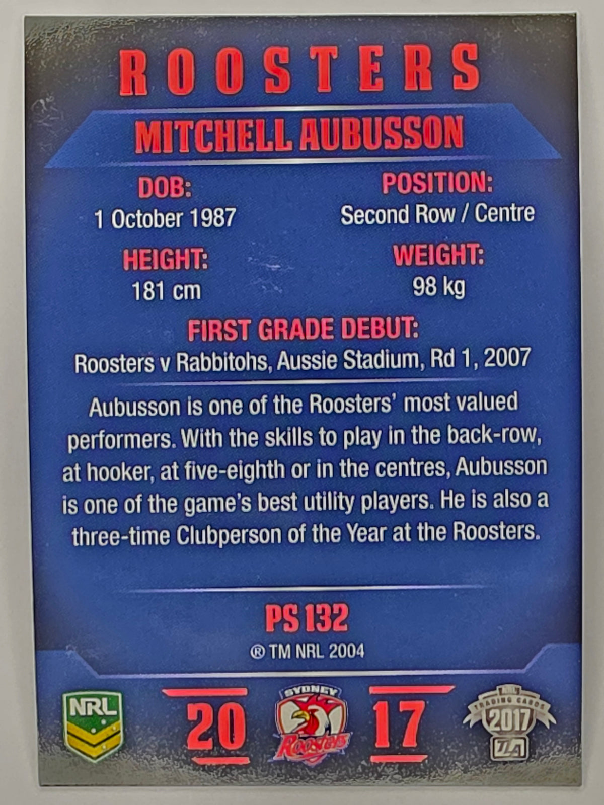 NRL 2017 Traders | Pearl Special #132 | Mitchell Aubusson | Sydney Roosters