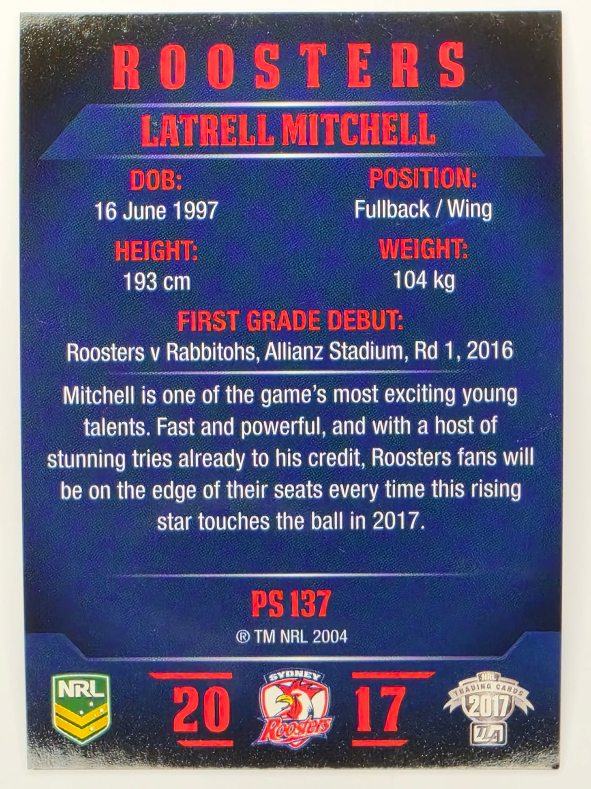 NRL 2017 Traders | Pearl Special #137 | Latrell Mitchell | Sydney Roosters