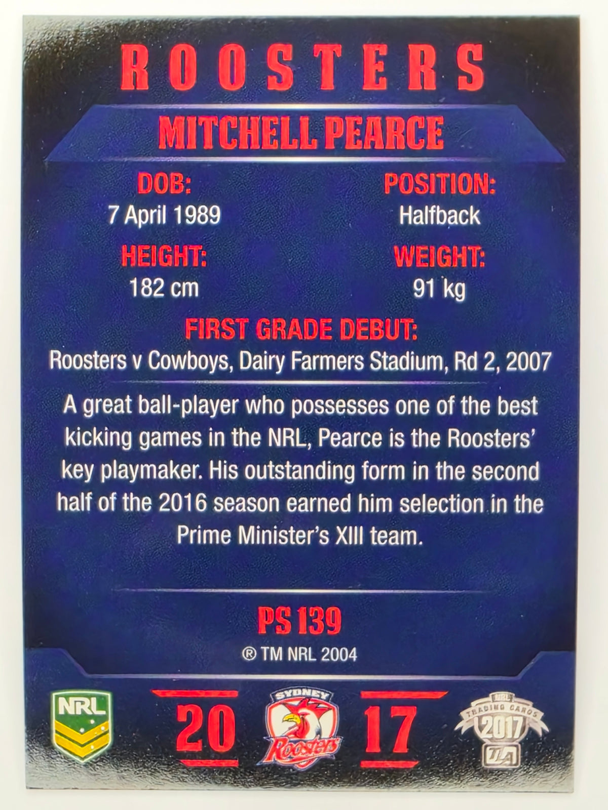 NRL 2017 Traders | Pearl Special #139 | Mitchell Pearce | Sydney Roosters