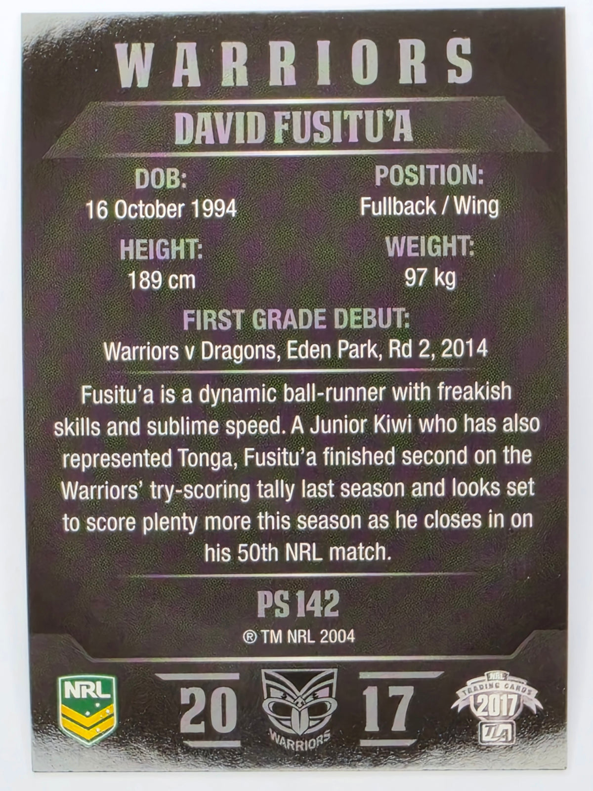 NRL 2017 Traders | Pearl Special #142 | David Fusitu’a | Warriors