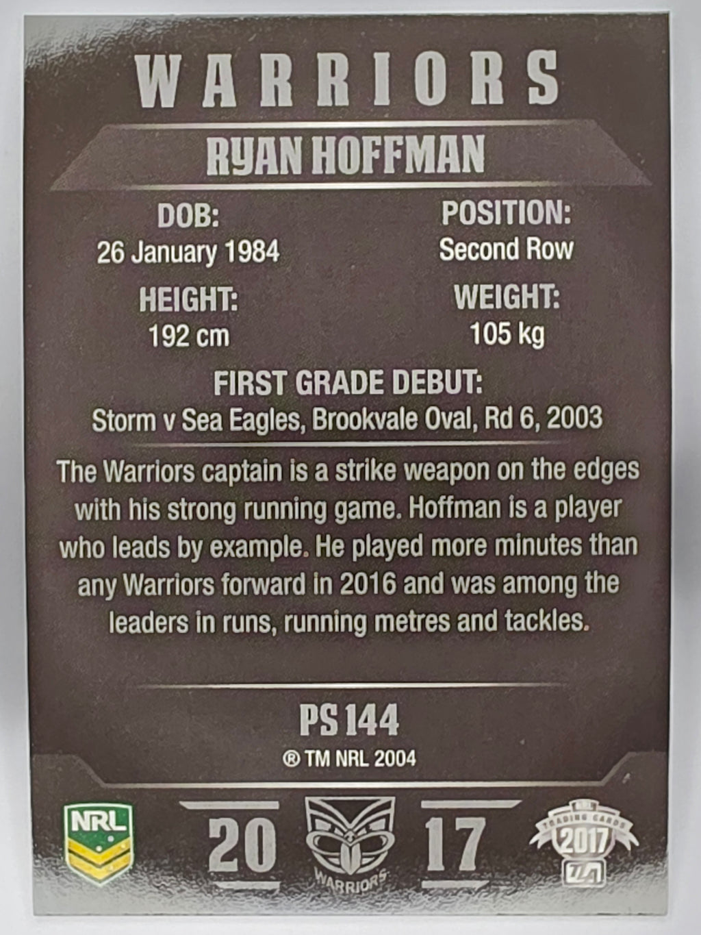 NRL 2017 Traders | Pearl Special #144 | Ryan Hoffman | Warriors