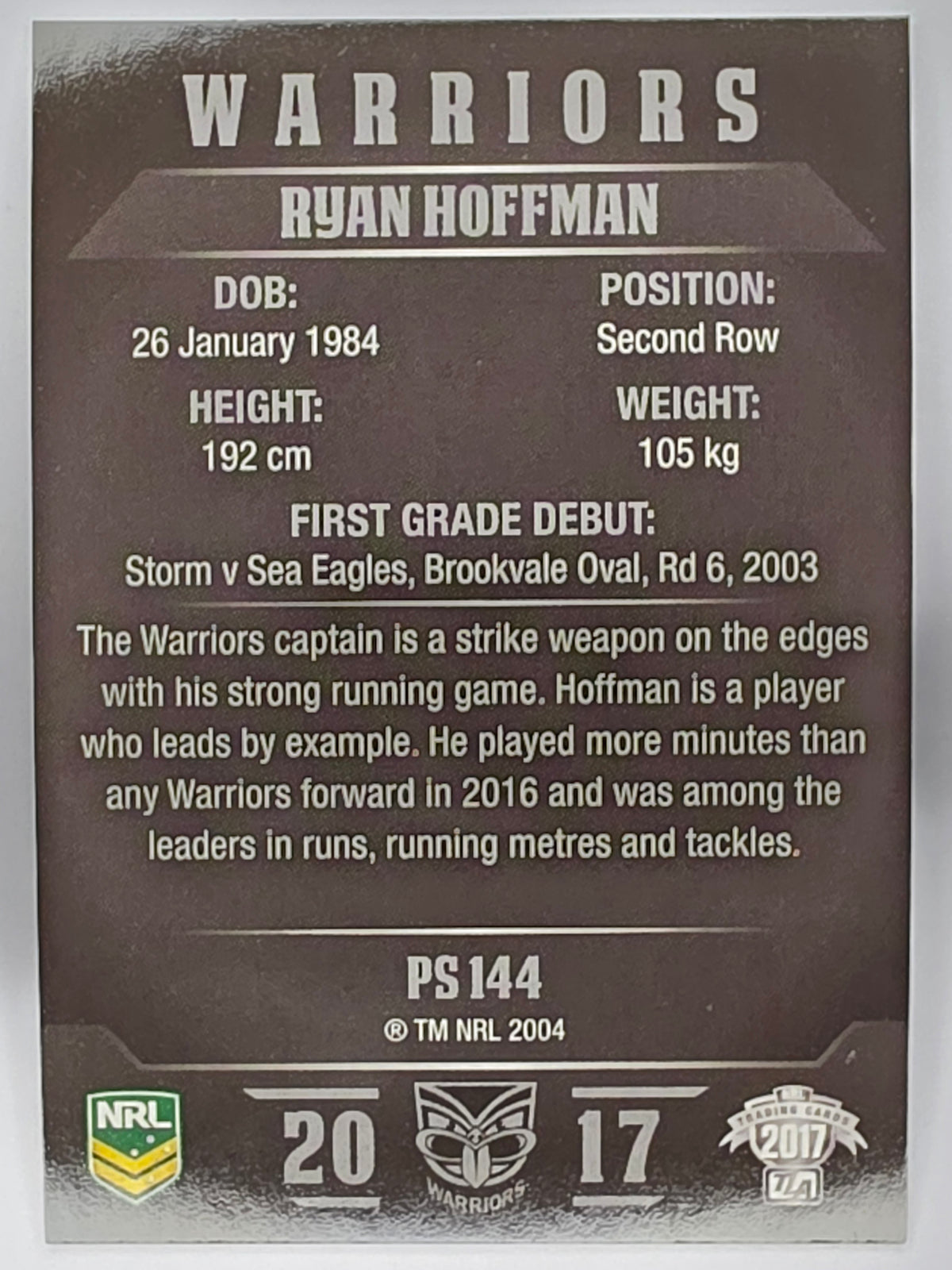 NRL 2017 Traders | Pearl Special #144 | Ryan Hoffman | Warriors