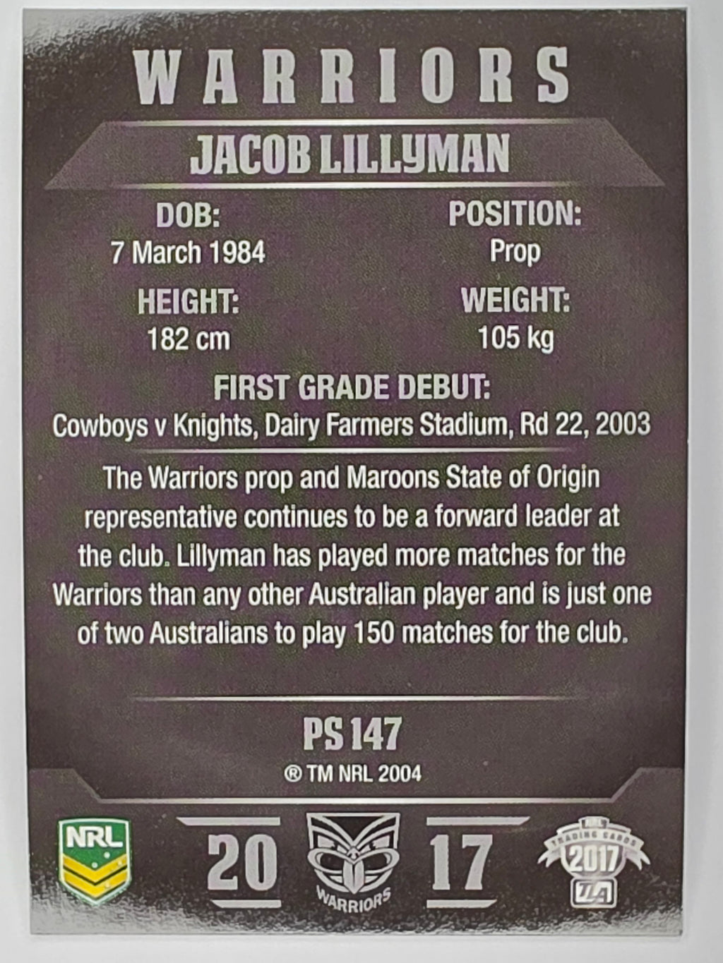 NRL 2017 Traders | Pearl Special #147 | Jacob Lillyman | Warriors