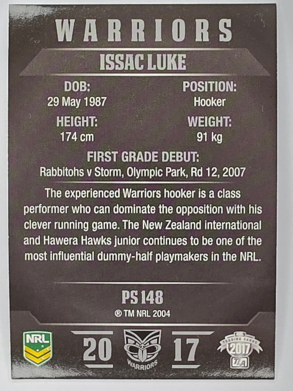 NRL 2017 Traders | Pearl Special #148 | Issac Luke | Warriors