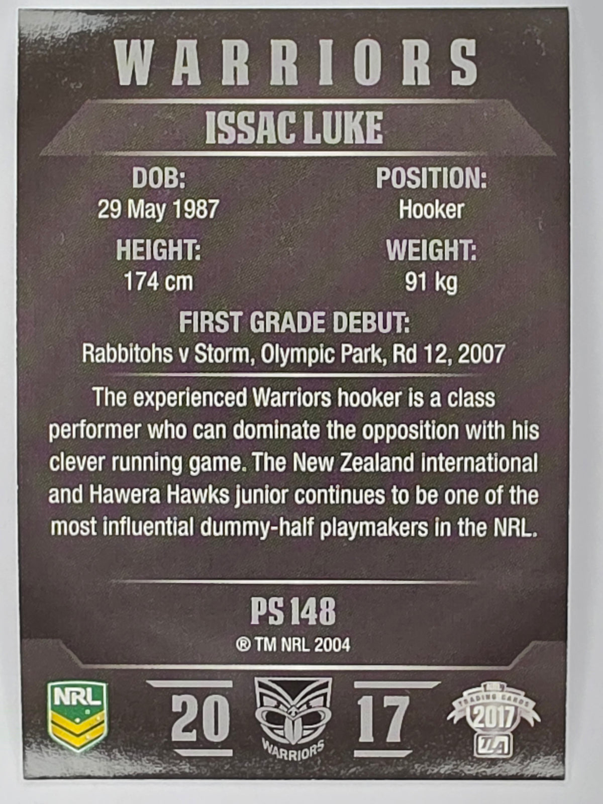 NRL 2017 Traders | Pearl Special #148 | Issac Luke | Warriors