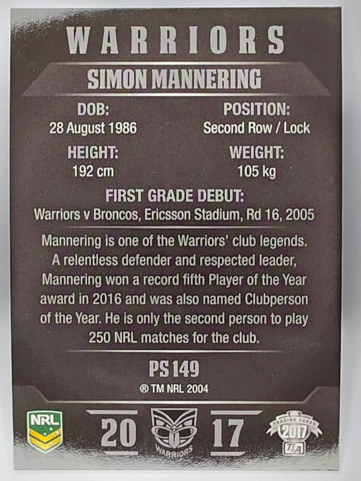 NRL 2017 Traders | Pearl Special #149 | Simon Mannering | Warriors