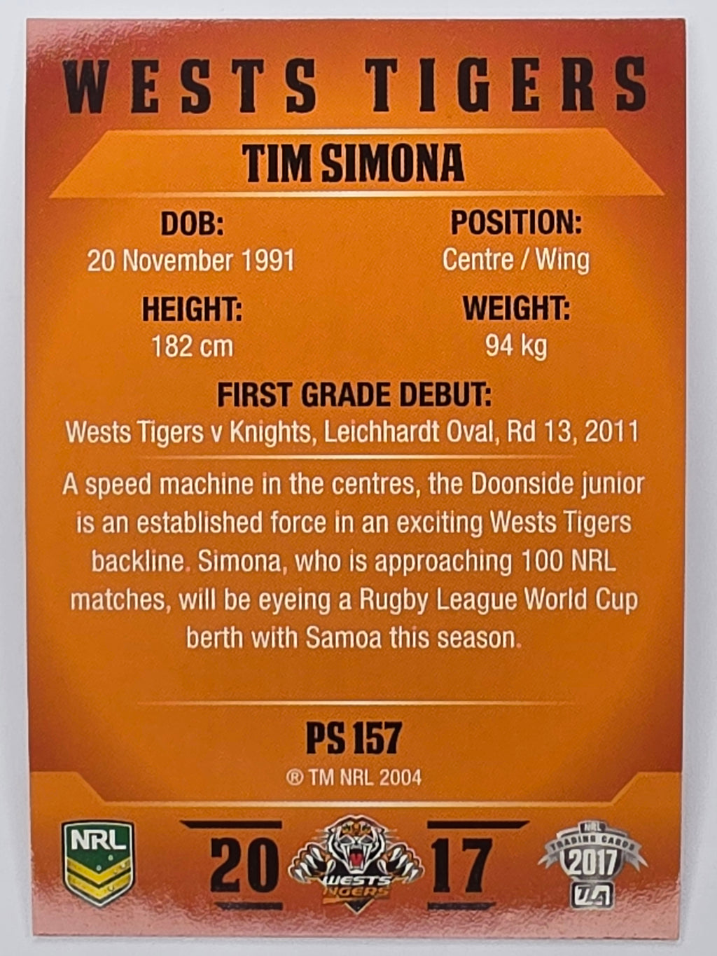 NRL 2017 Traders | Pearl Special #157 | Tim Simona | Wests Tigers