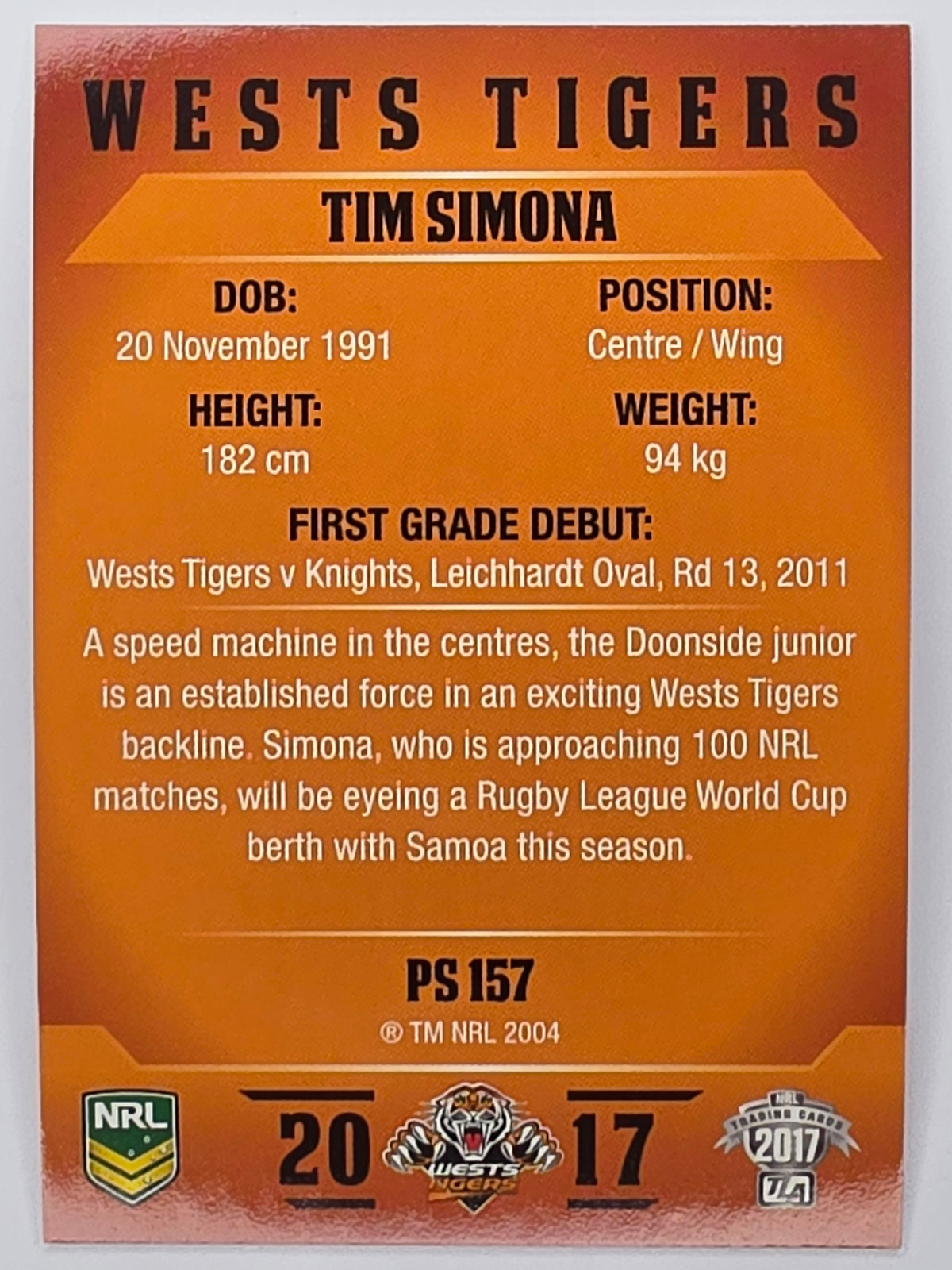 NRL 2017 Traders | Pearl Special #157 | Tim Simona | Wests Tigers