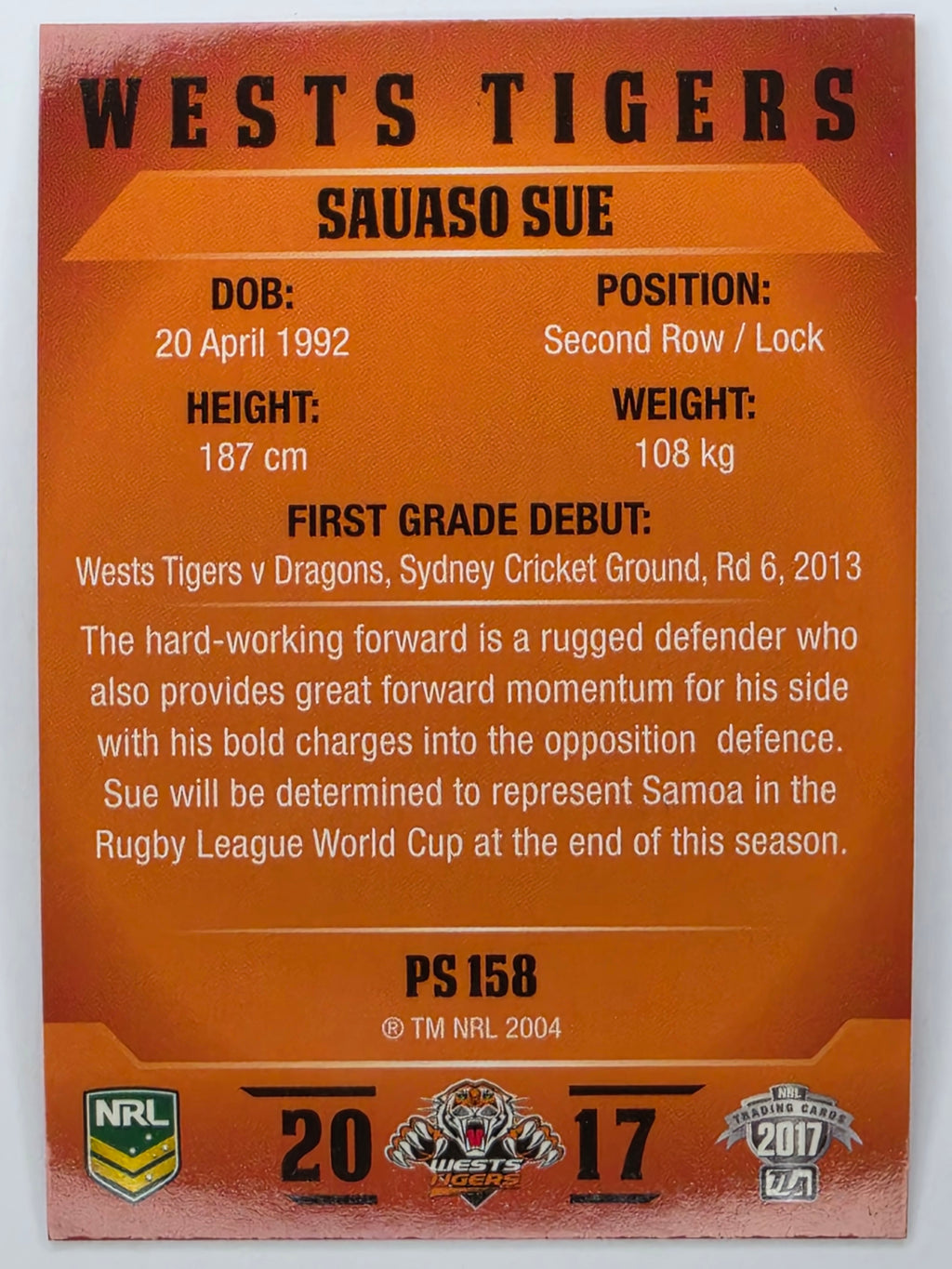 NRL 2017 Traders | Pearl Special #158 | Sauaso Sue | Wests Tigers