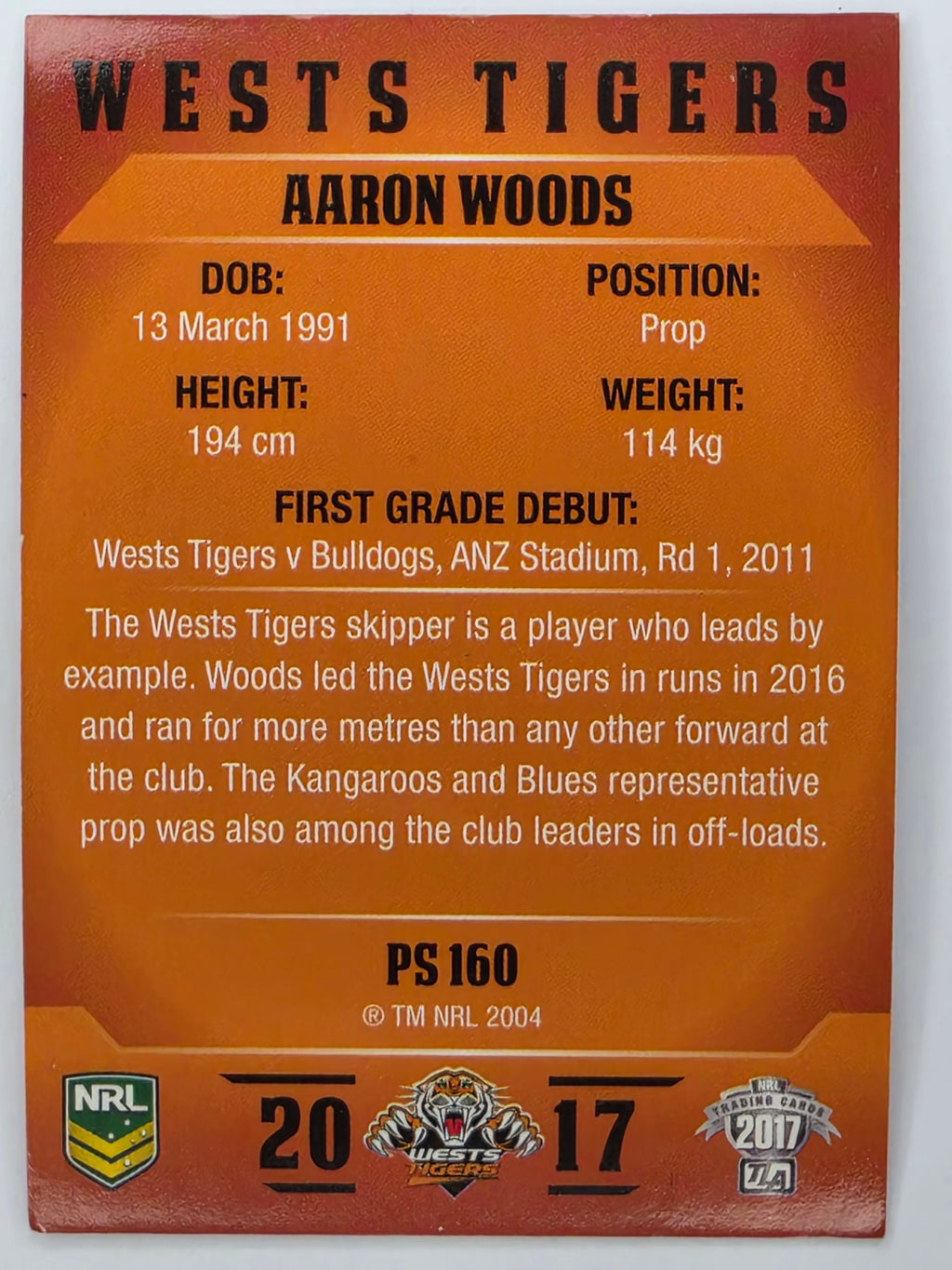 NRL 2017 Traders | Pearl Special #160 | Aaron Woods | Wests Tigers