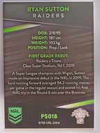 NRL 2020 Traders Platinum Parallel #PS018 Ryan Sutton Canberra Raiders