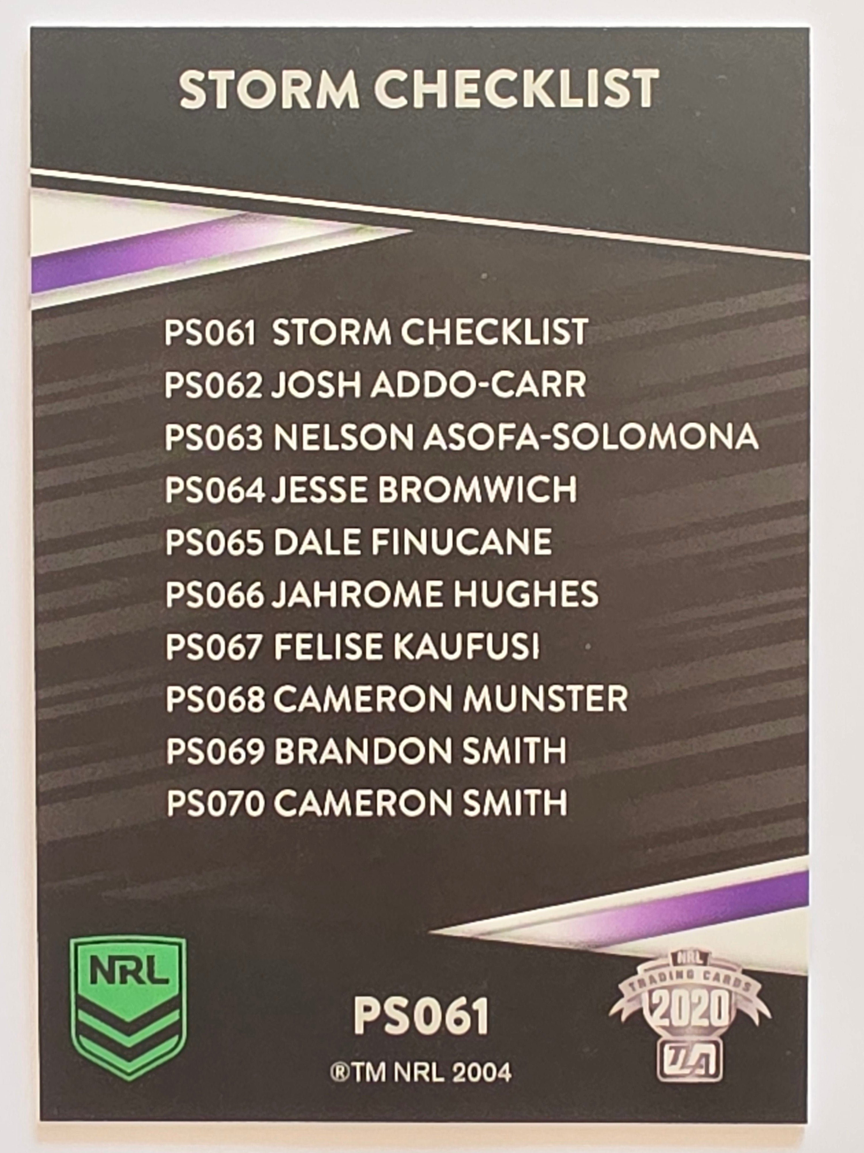NRL 2020 Traders Platinum Parallel #PS061 Melbourne Storm Checklist