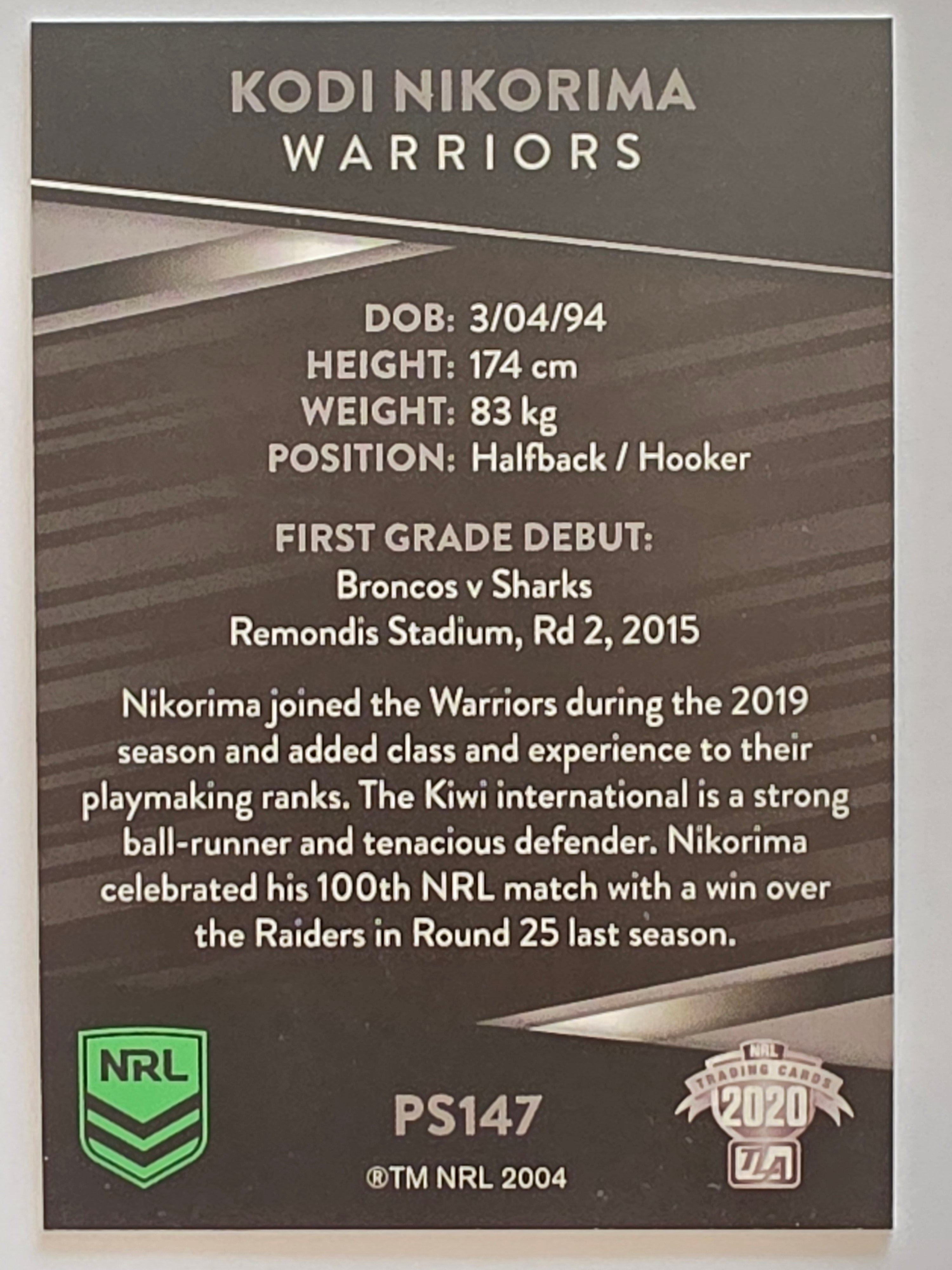NRL 2020 Traders Platinum Parallel #PS147 Kodi Nikorima New Zealand Warriors