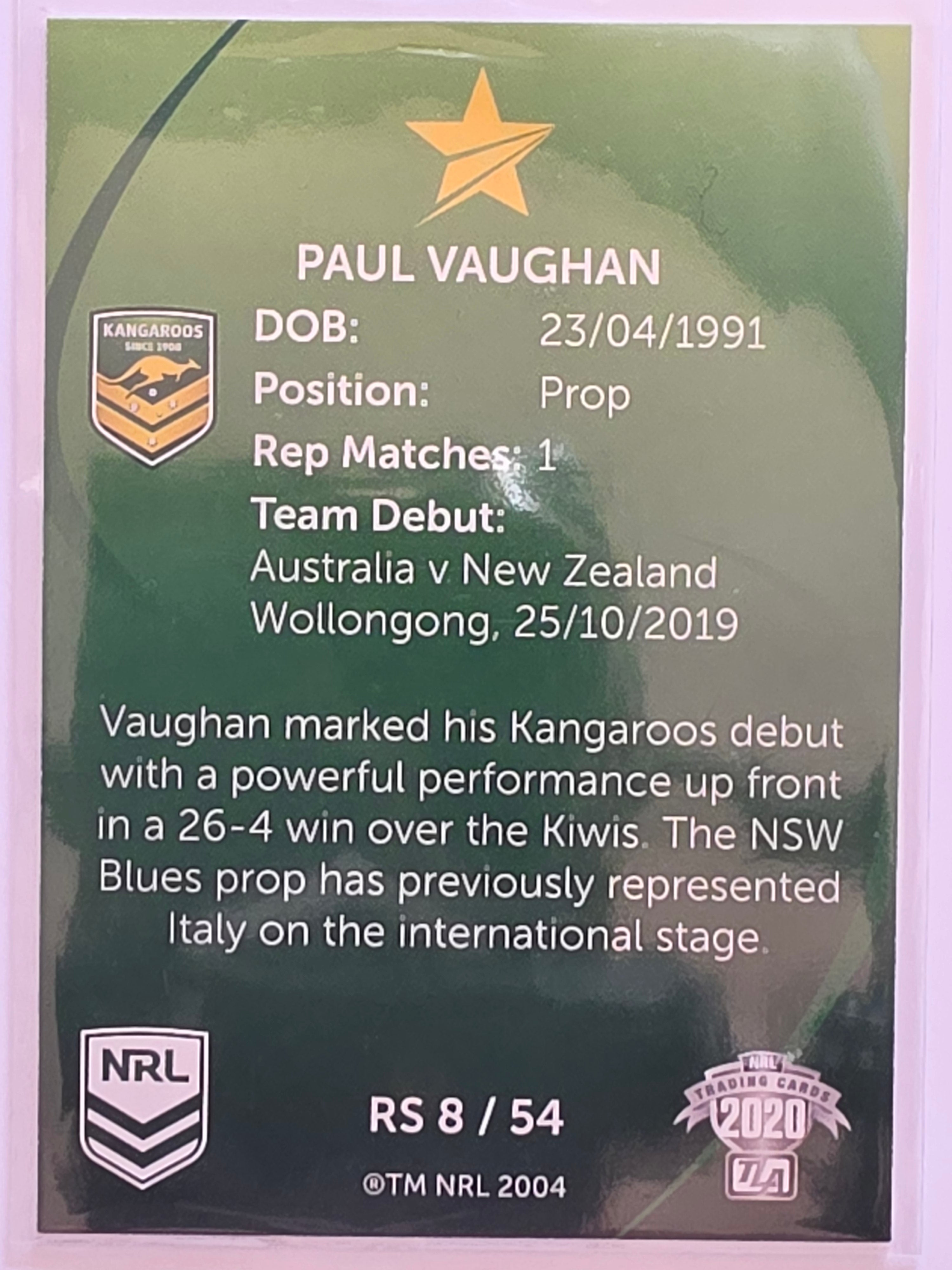 NRL 2020 Traders Representative Stars #RS08 Paul Vaughn Australian Kangaroos
