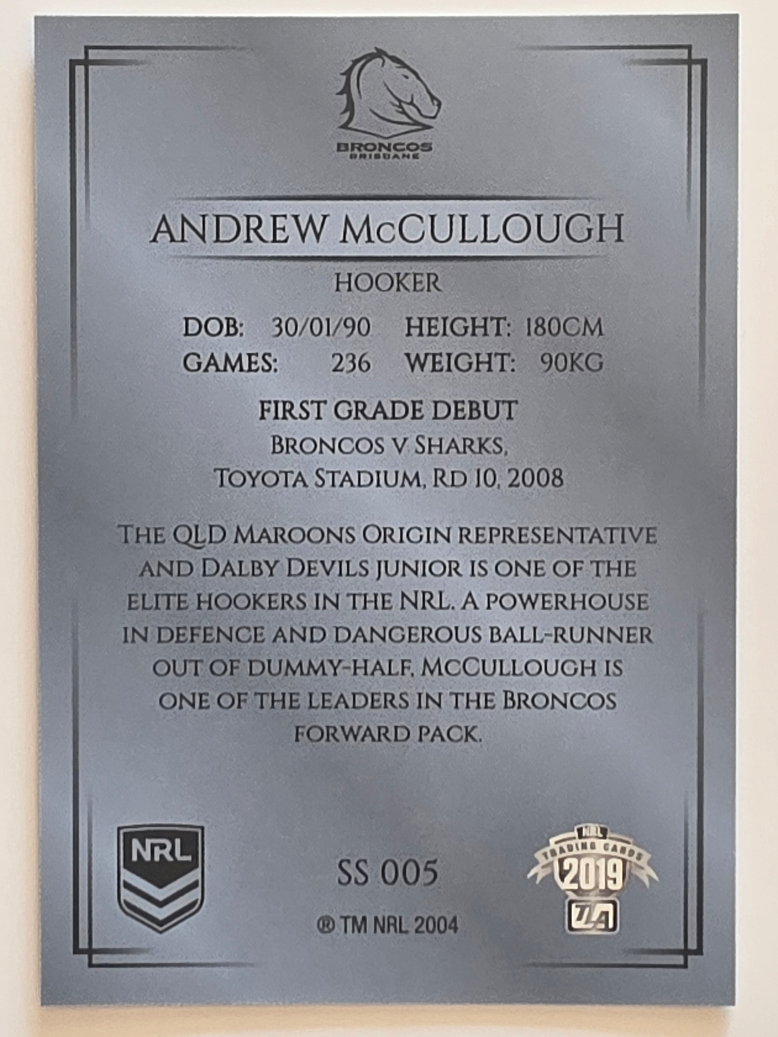 NRL 2019 Elite Silver Parallel #5 Andrew McCullough Brisbane Broncos