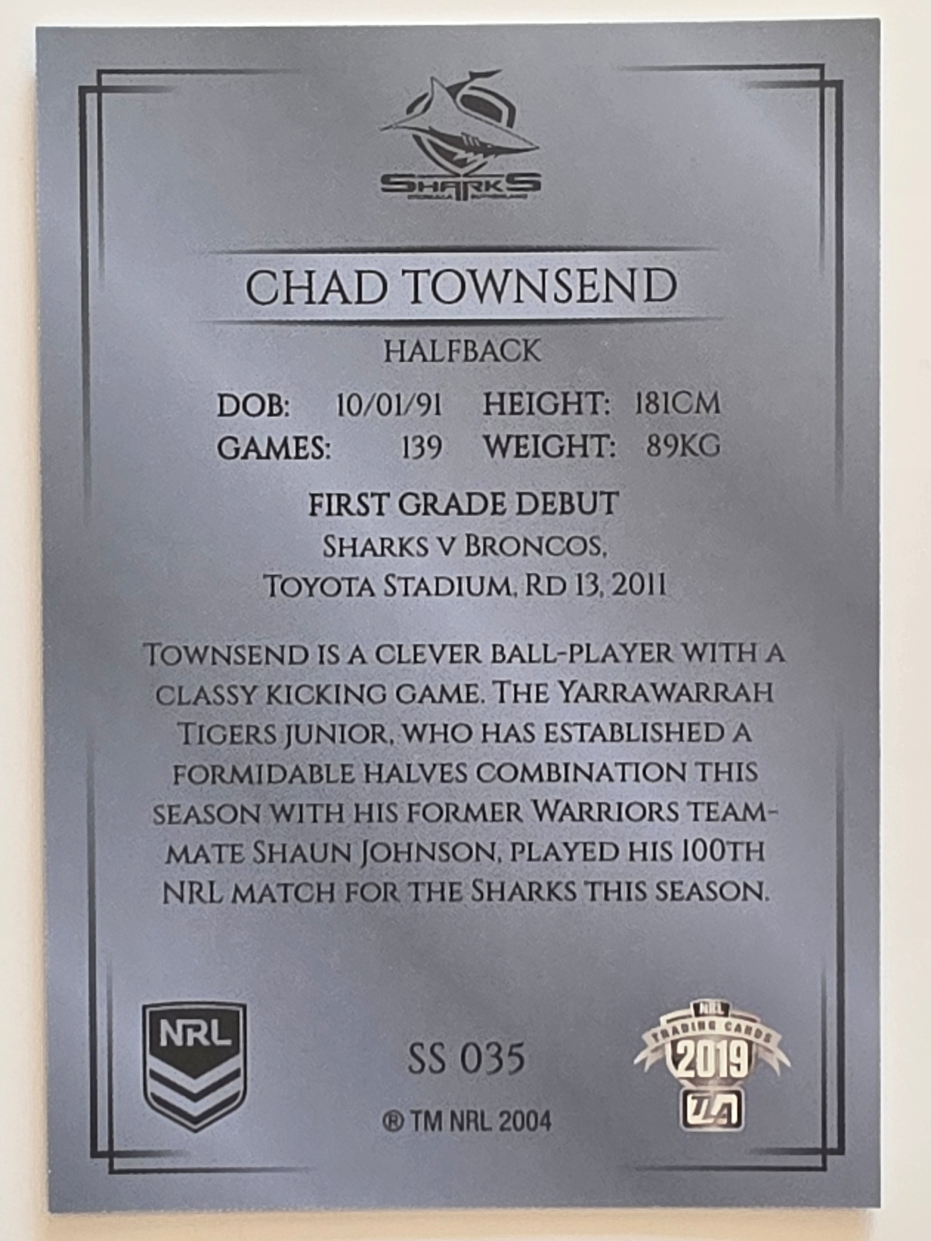 NRL 2019 Elite Silver Parallel #35 Chad Townsend Cronulla Sutherland Sharks