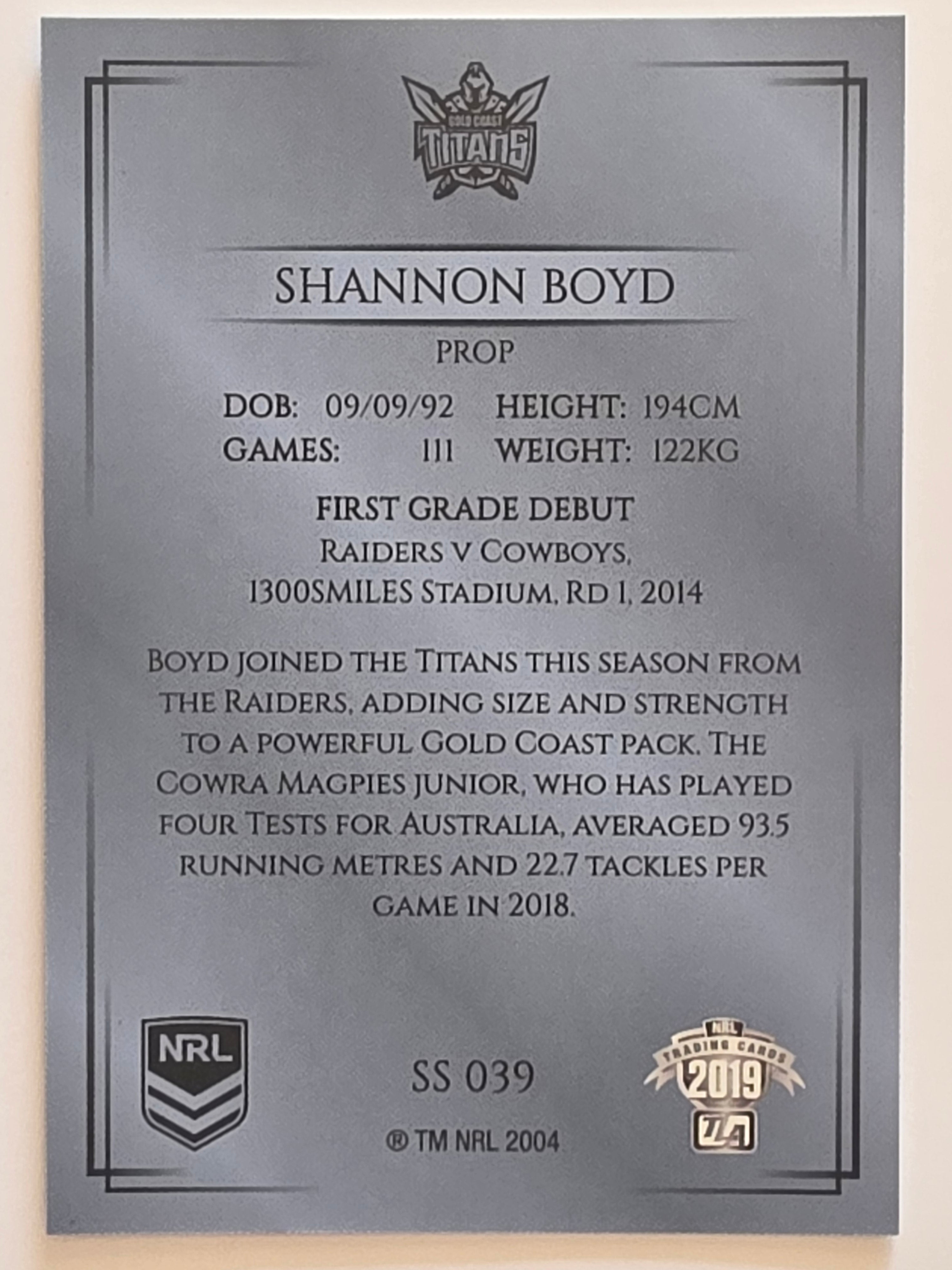 NRL 2019 Elite Silver Parallel #39 Shannon Boyd Gold Coast Titans