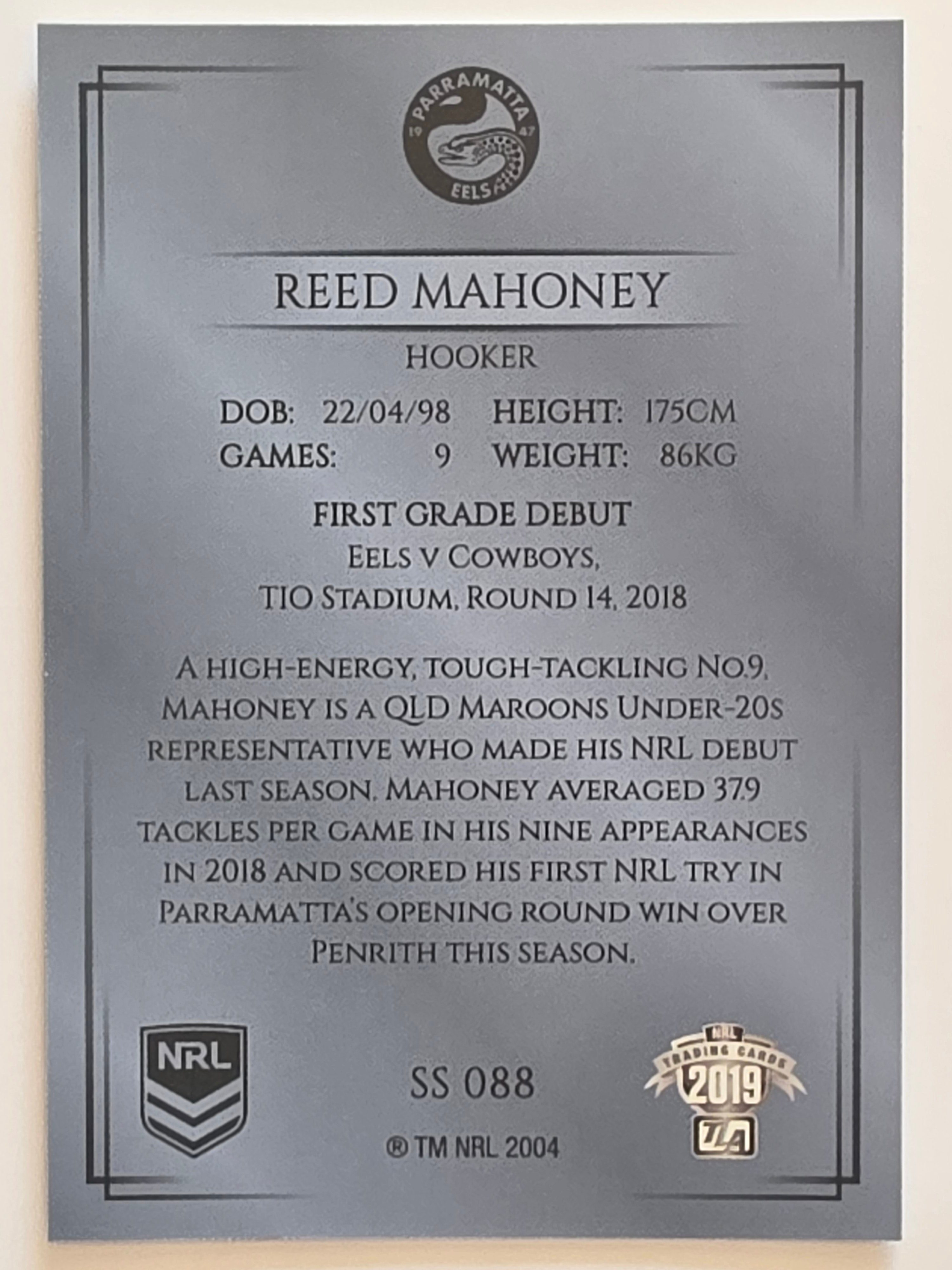 NRL 2019 Elite Silver Parallel #88 Reed Mahoney Parramatta Eels