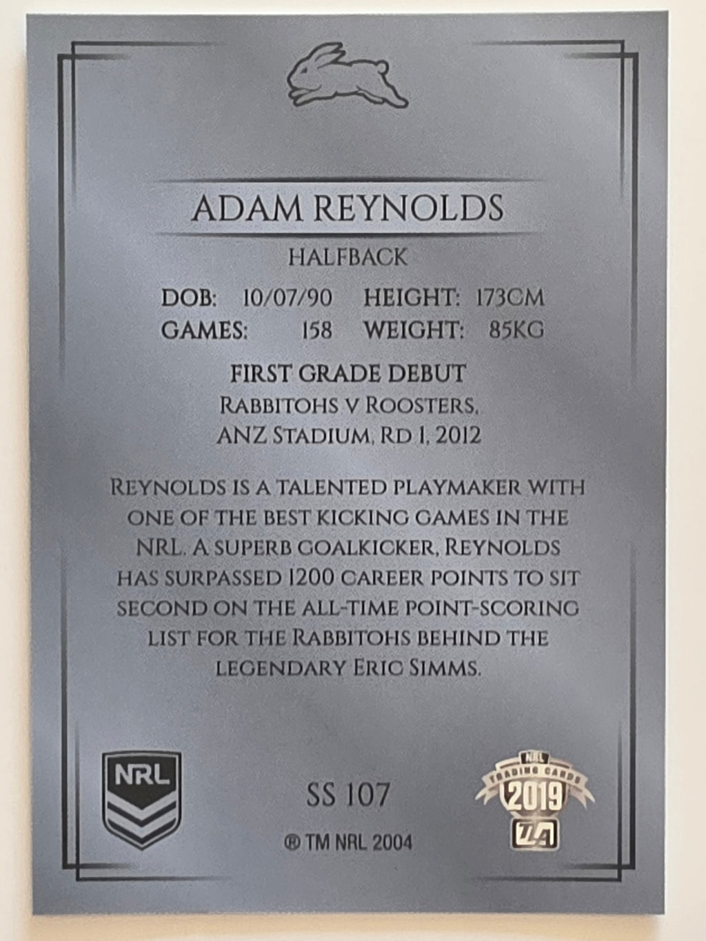NRL 2019 Elite Silver Parallel #107 Adam Reynolds South Sydney Rabbitohs