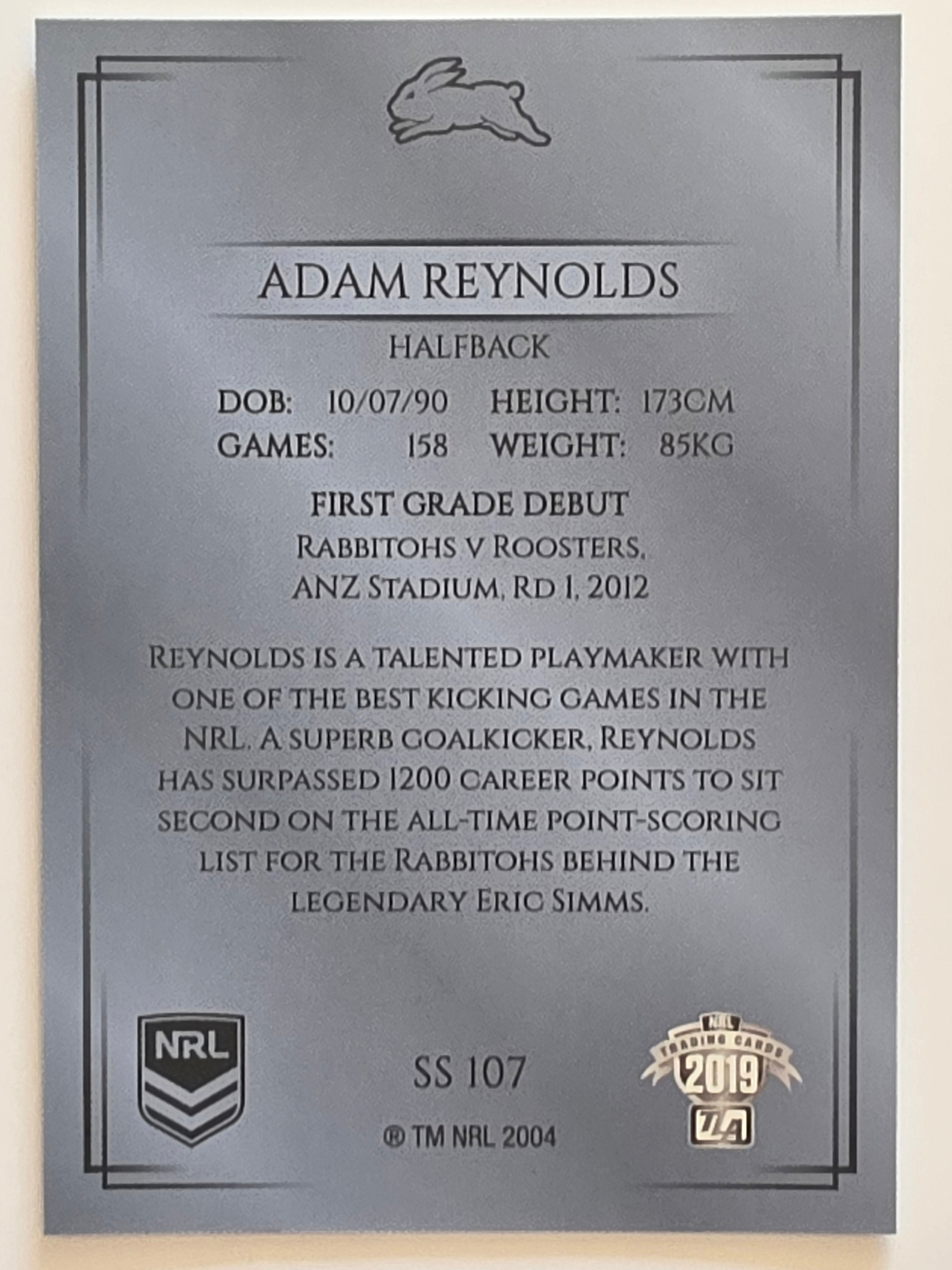 NRL 2019 Elite Silver Parallel #107 Adam Reynolds South Sydney Rabbitohs