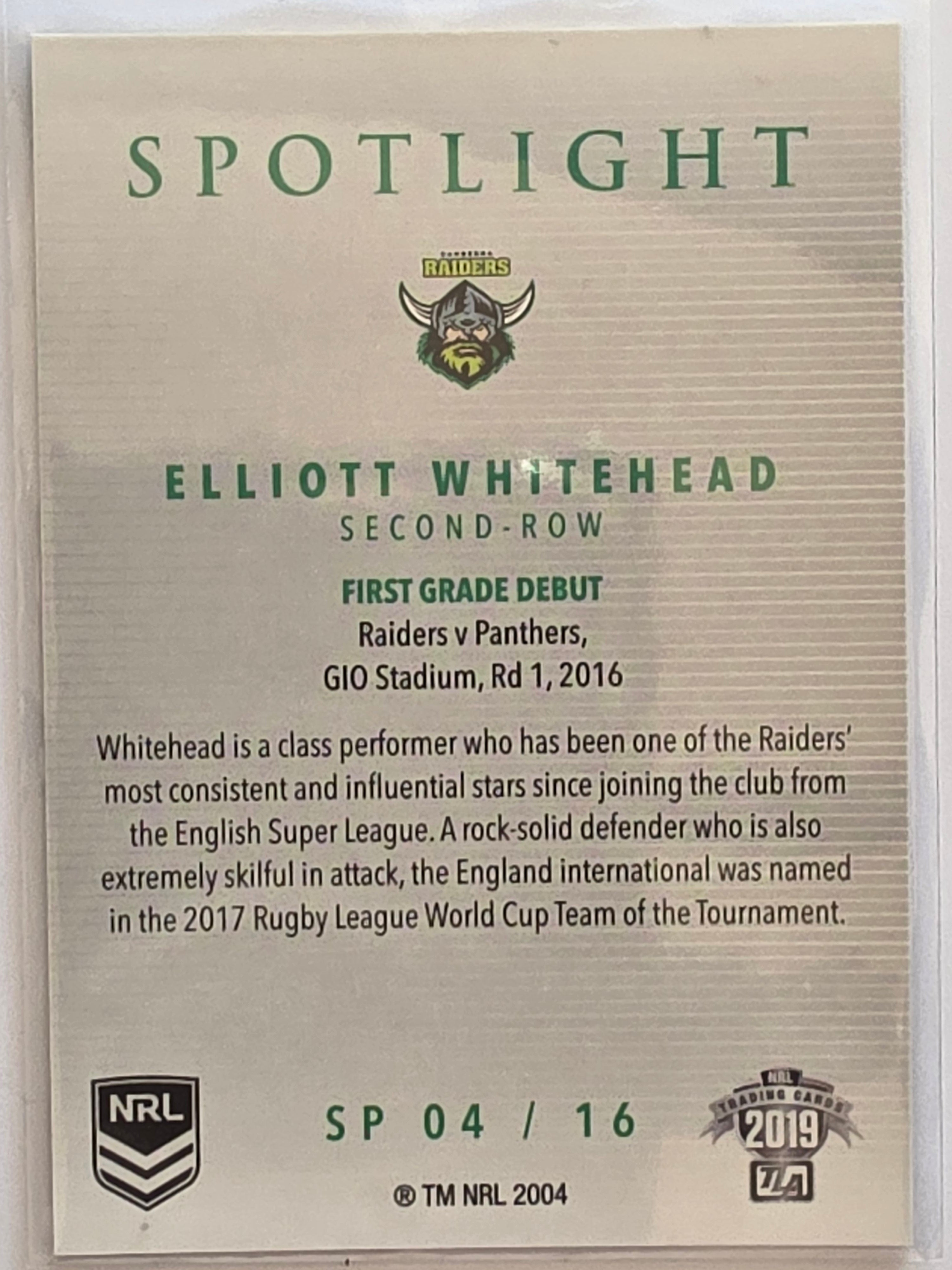 NRL 2019 Elite Spotlight #SP04 Elliott Whitehead Canberra Raiders