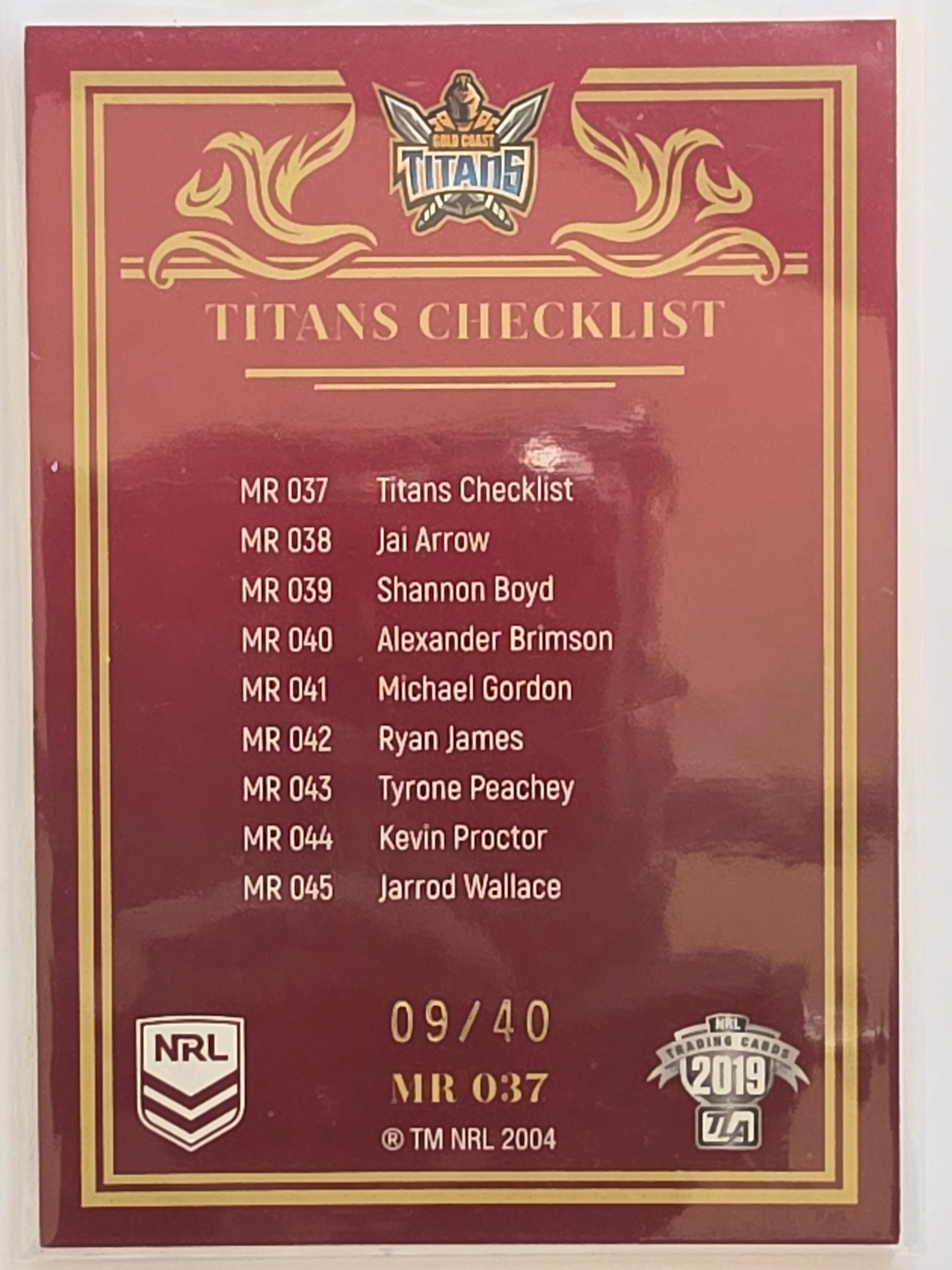 NRL 2019 Elite Ruby Mojo #MR037 Titans Checklist #09/40