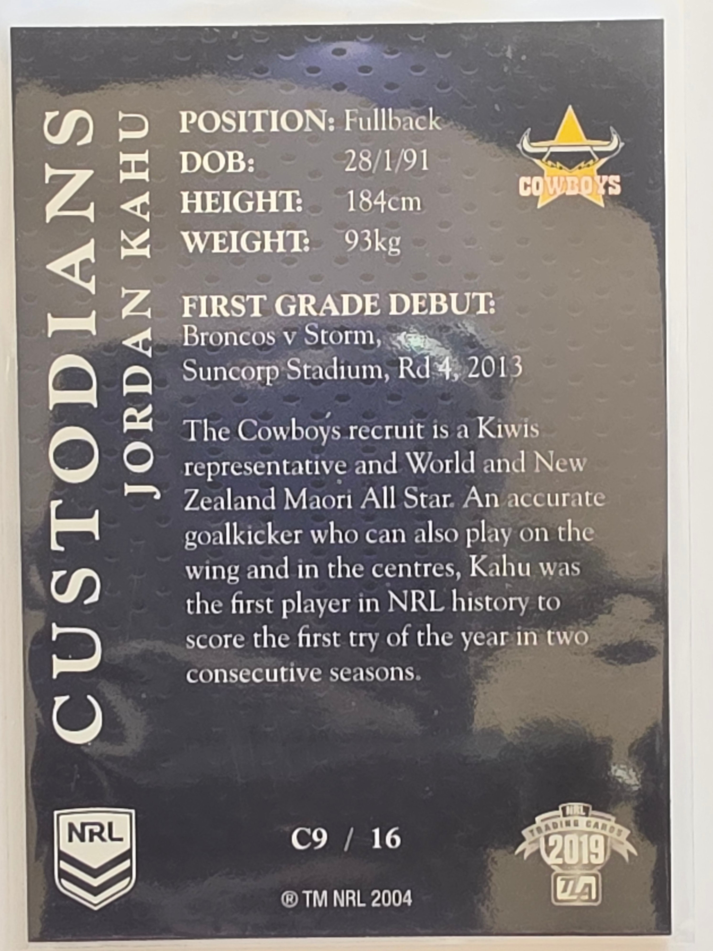 NRL 2019 Elite Custodians #C9 Jordan Kahu North Queensland Cowboys