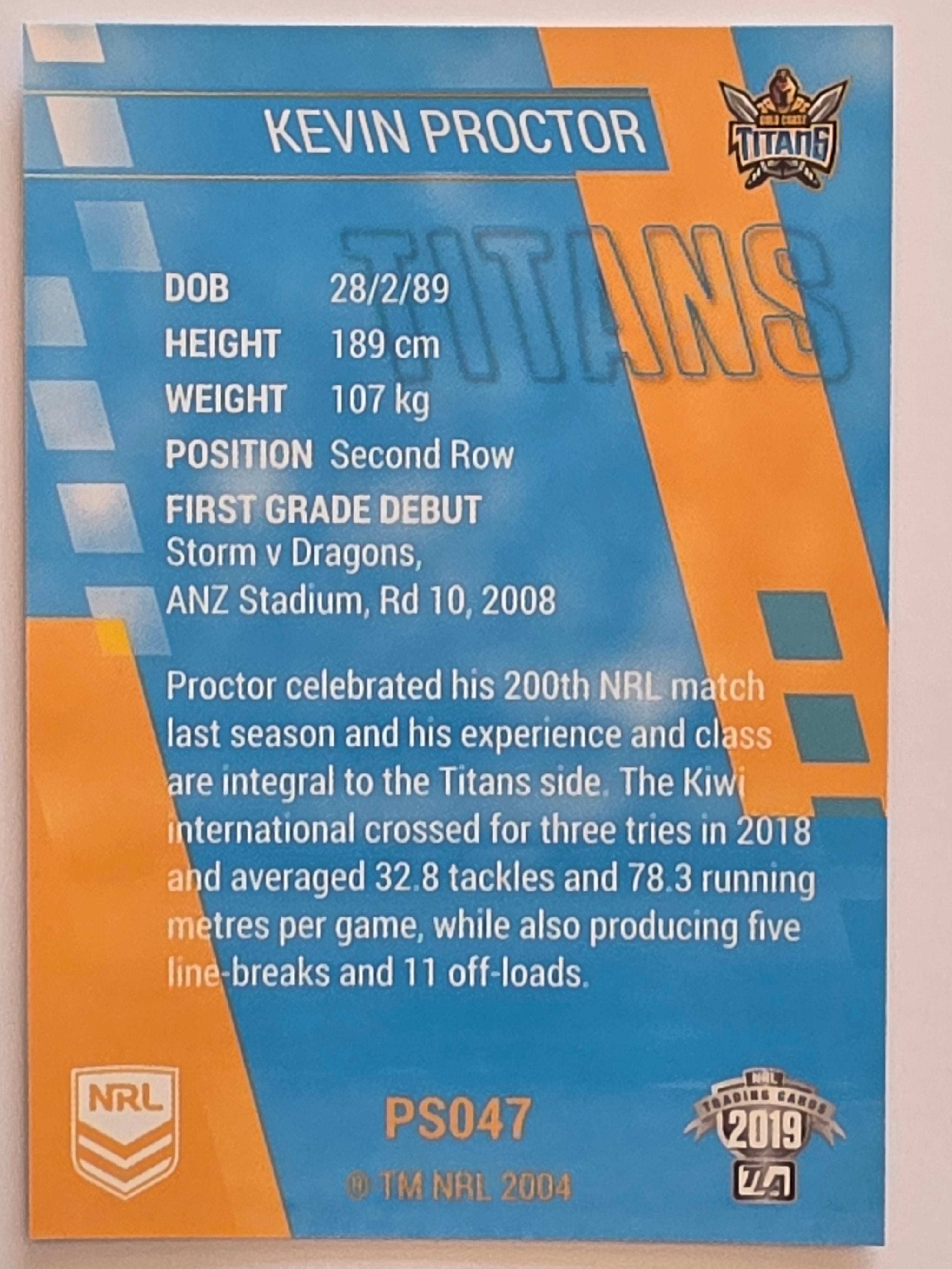 NRL 2019 Traders Silver Parallel #PS047 Kevin Proctor Gold Coast Titans