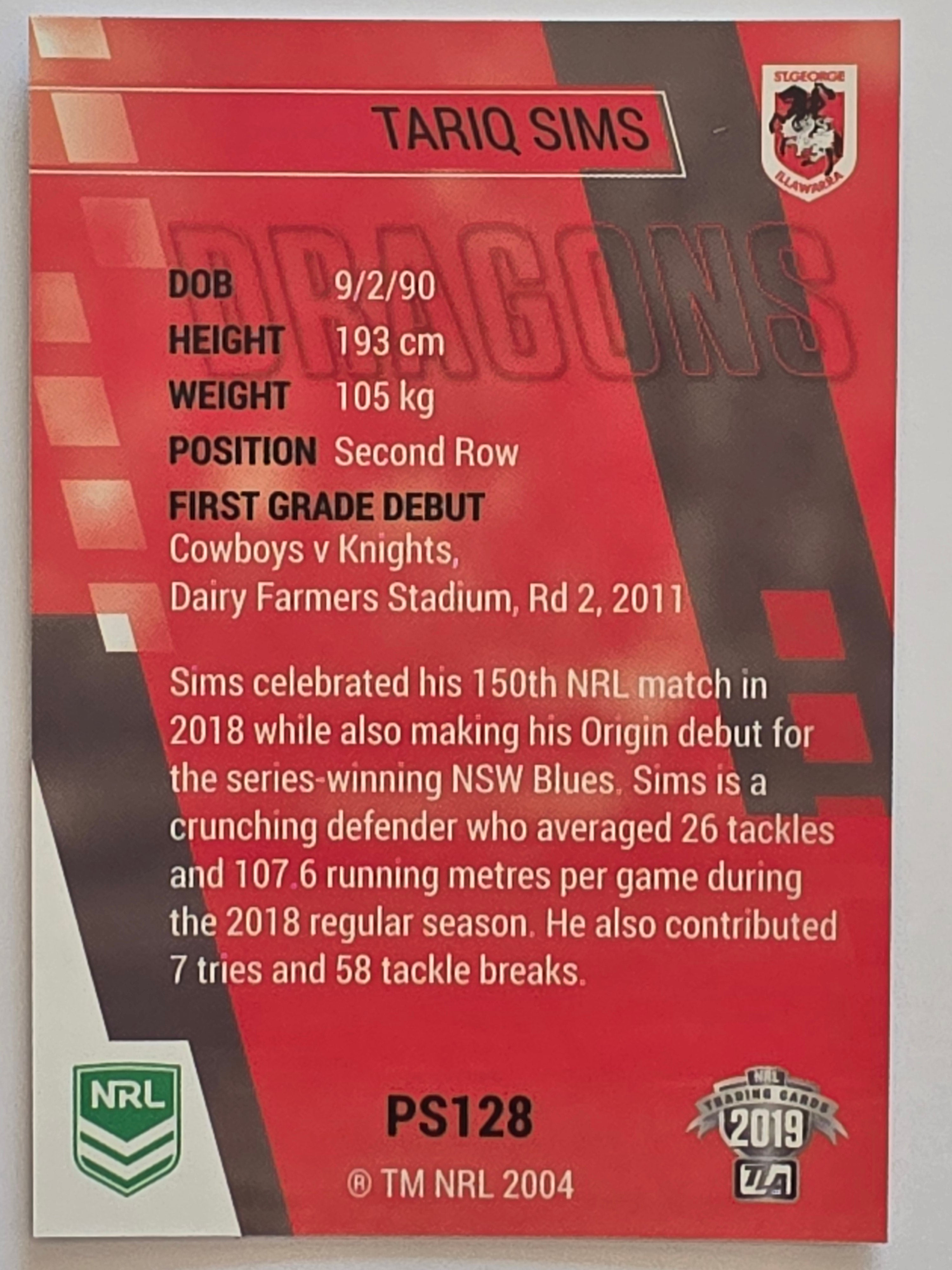 NRL 2019 Traders Silver Parallel #PS128 Tariq Sims St George Dragons