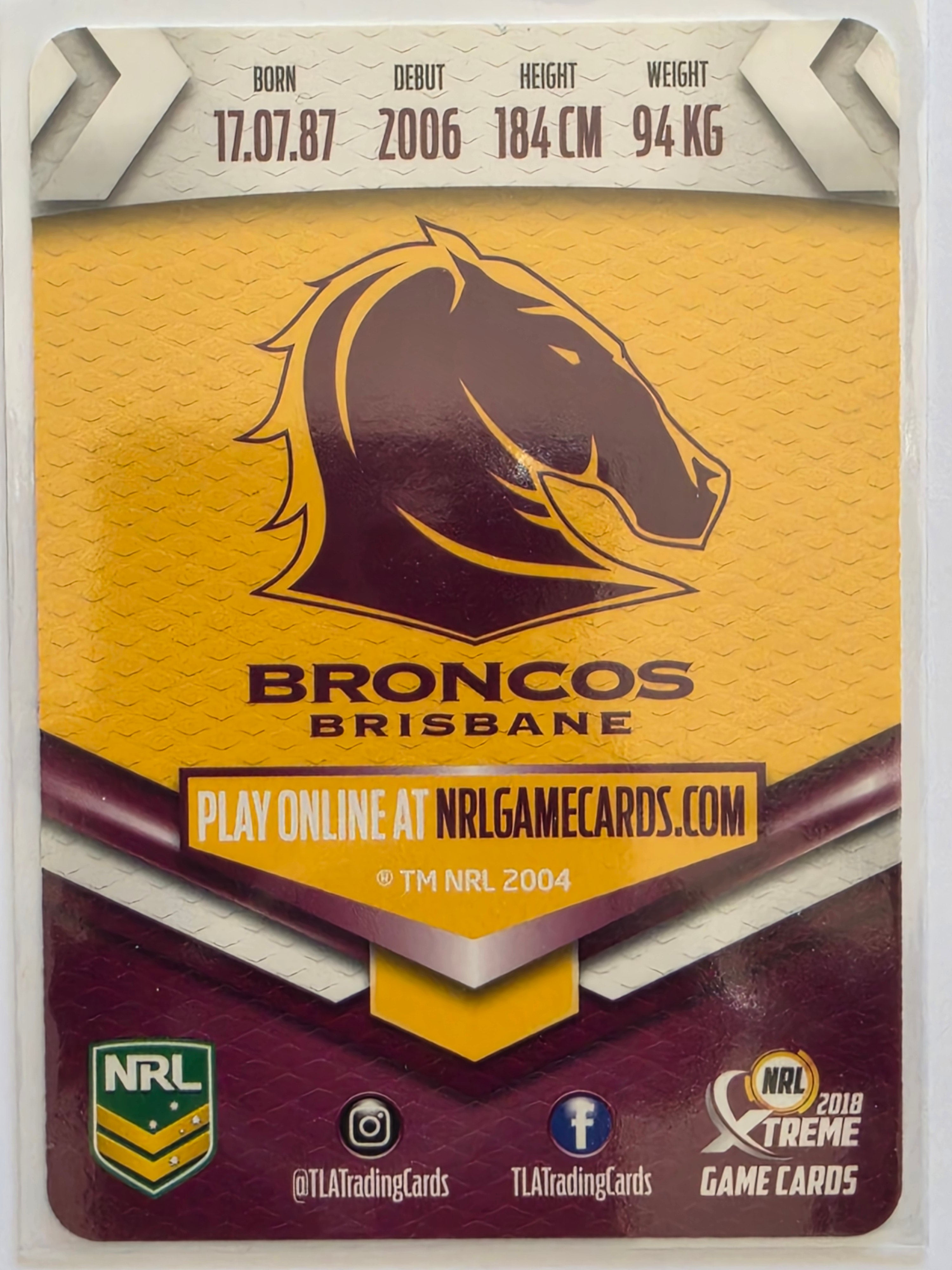 NRL 2018 Xtreme Silver Parallel #SP002 Darius Boyd Brisbane Broncos