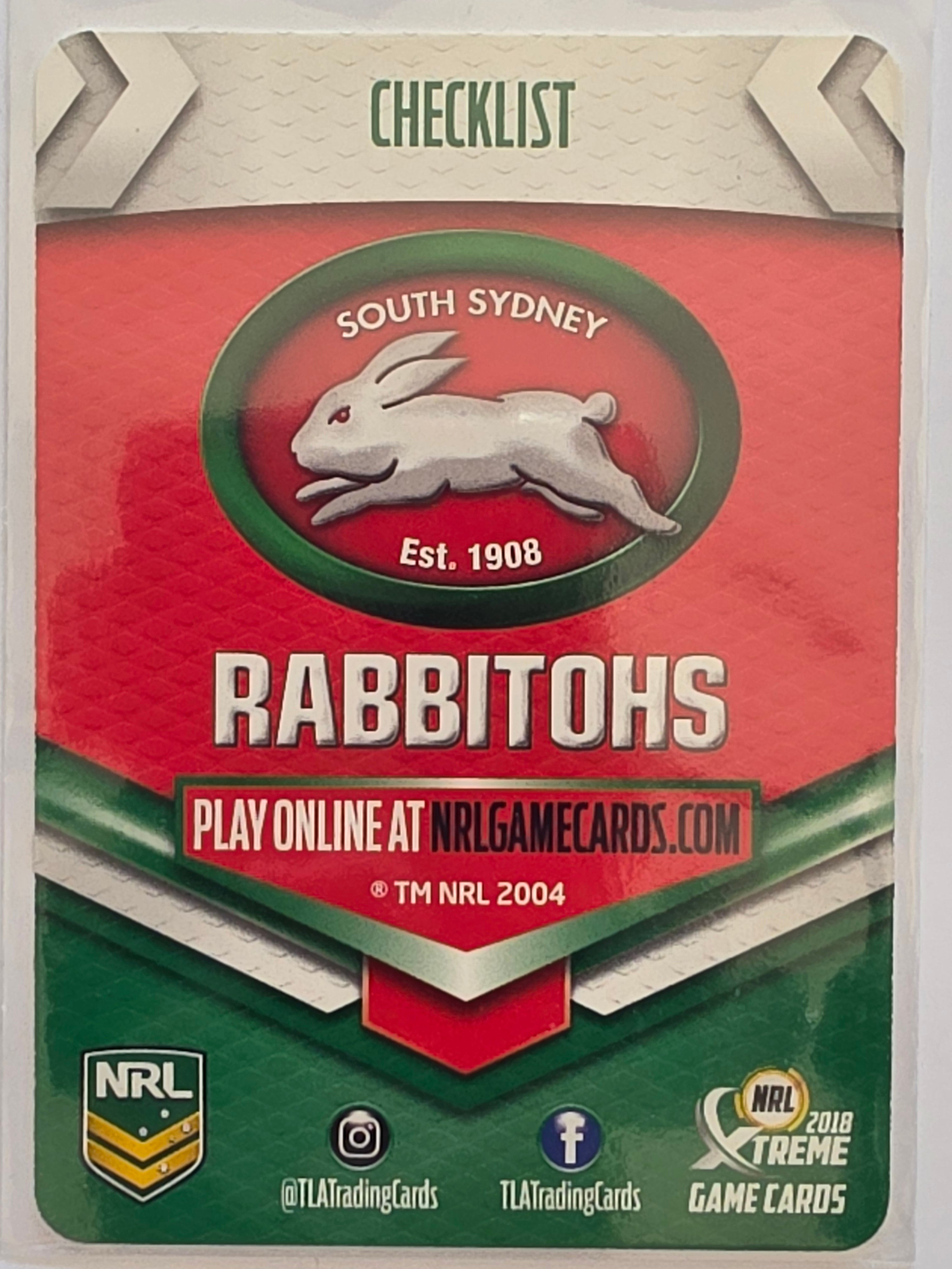 NRL 2018 Xtreme Silver Parallel #SP100 South Sydney Rabbitohs Checklist