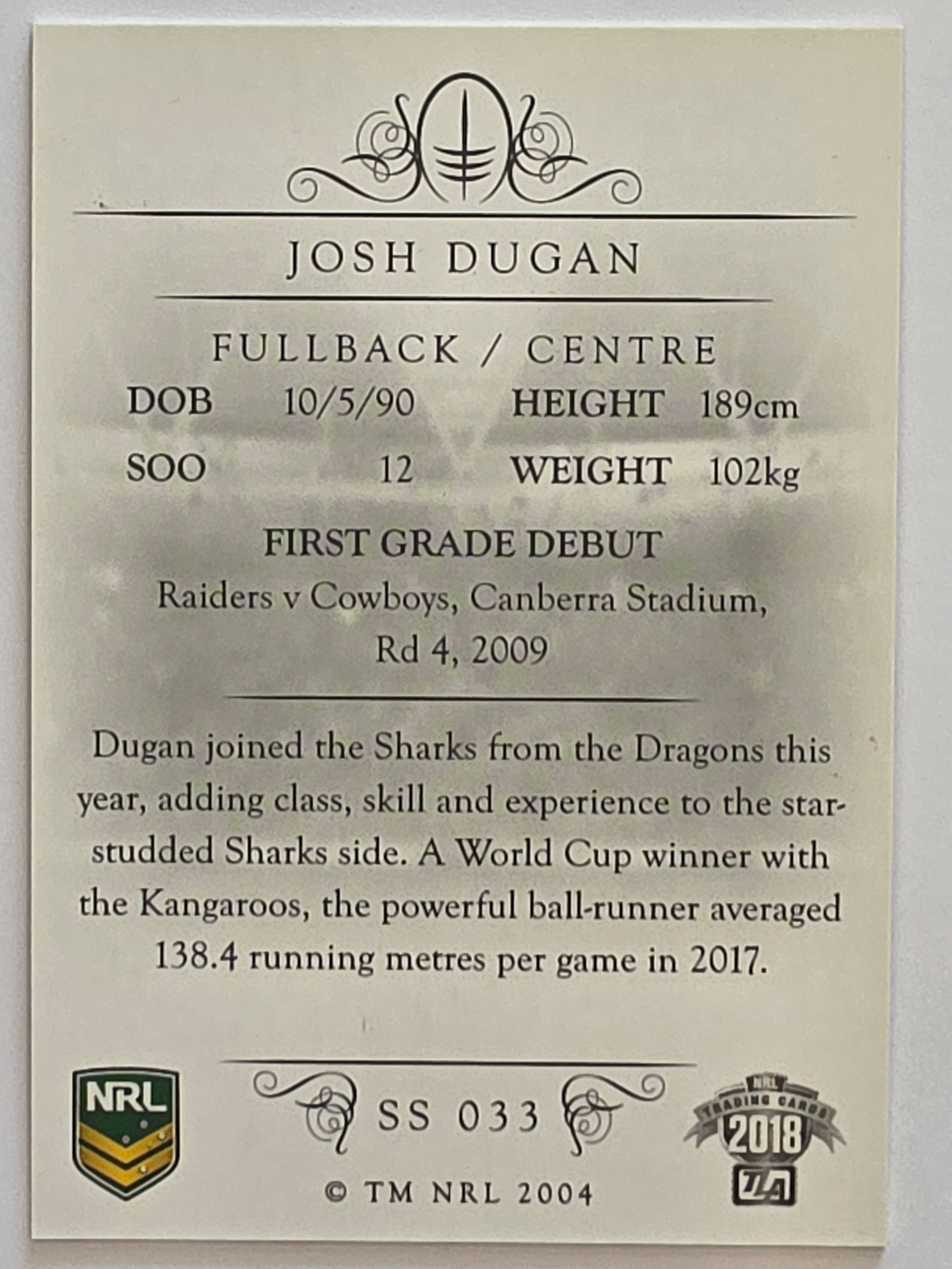 NRL 2018 Elite Silver Parallel #SS033 Josh Dugan Cronulla Sutherland Sharks