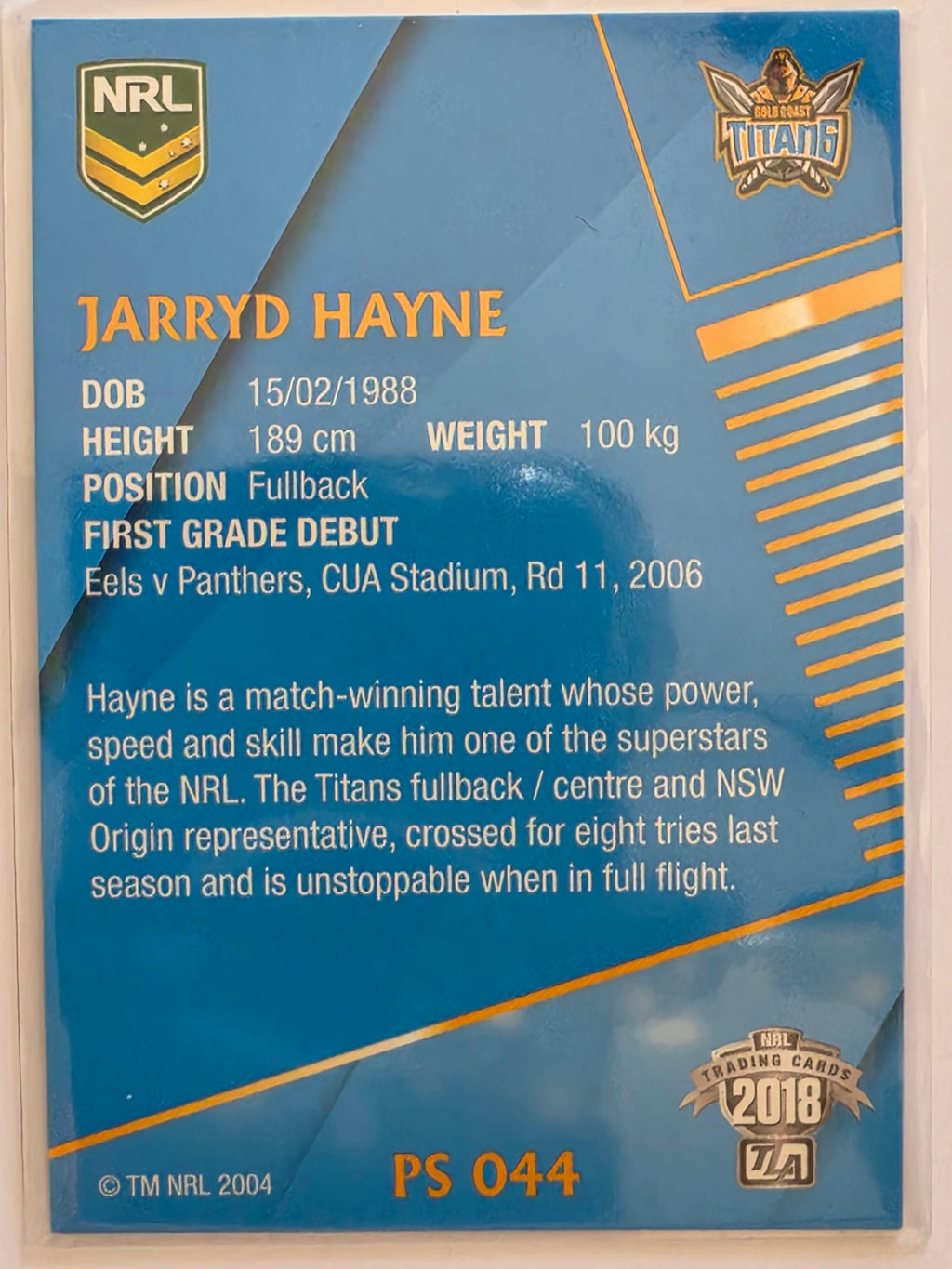 NRL 2018 Traders Pearl Special #PS044 Jarryd Hayne Gold Coast Titans