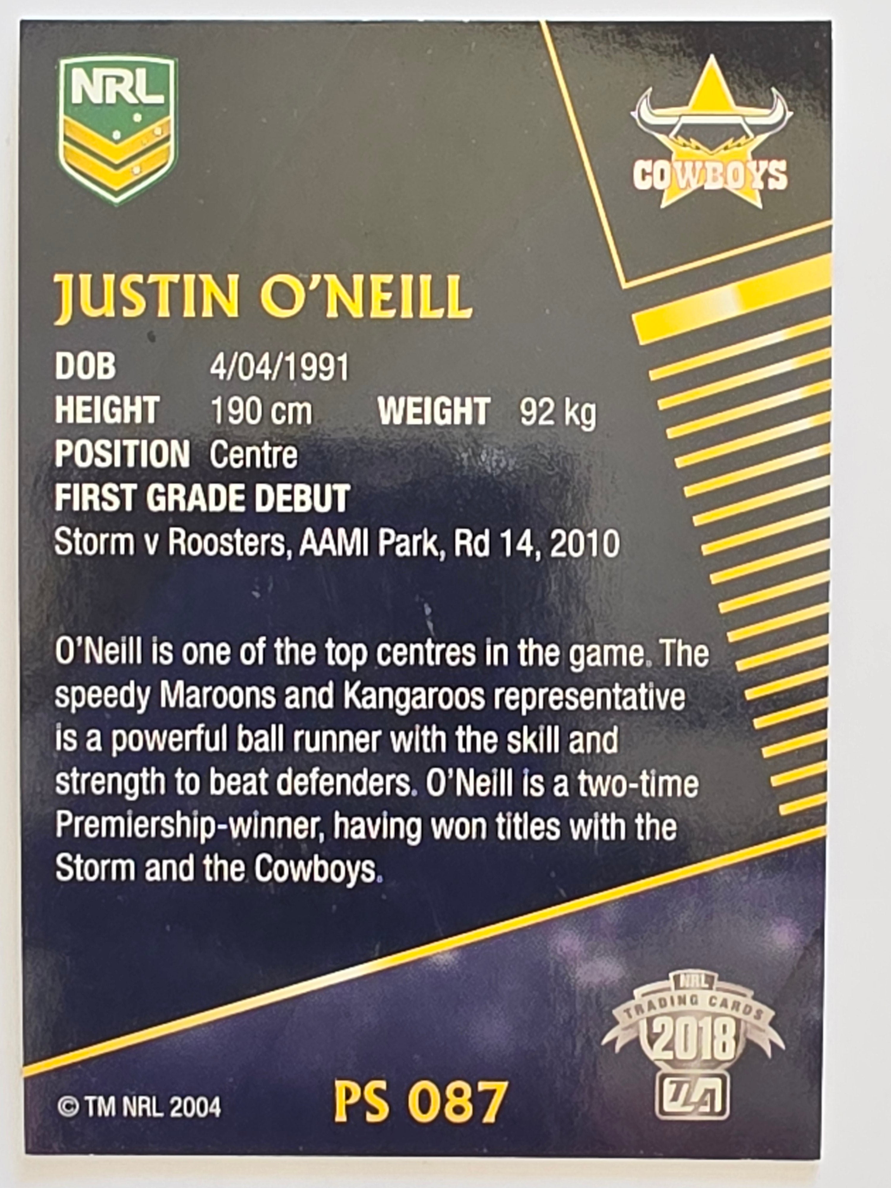 NRL 2018 Traders Pearl Special #PS087 Justin O'Neill North Queensland Cowboys
