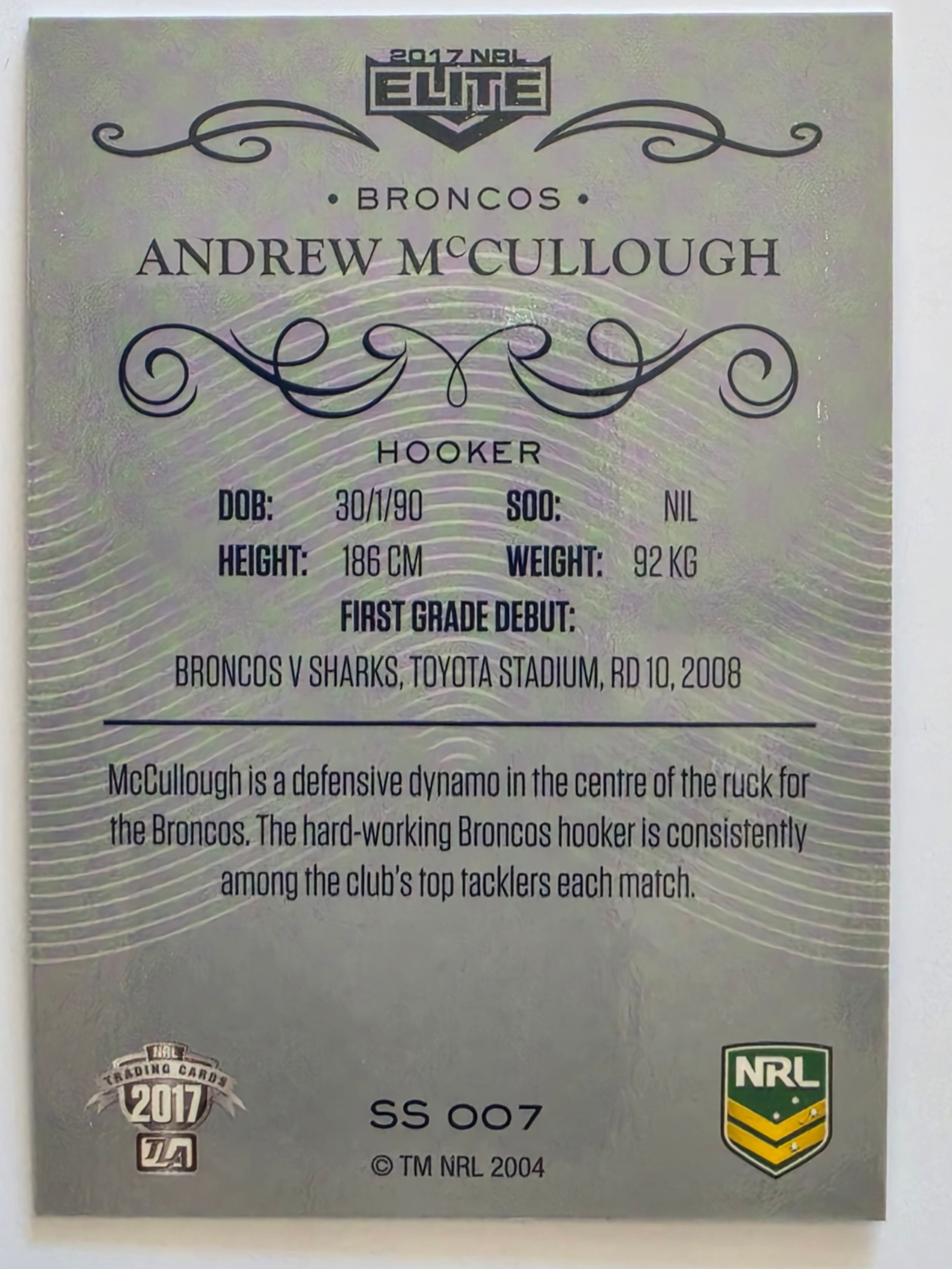 NRL 2017 Elite | Silver Special #SS007 Andrew McCullough Brisbane Broncos