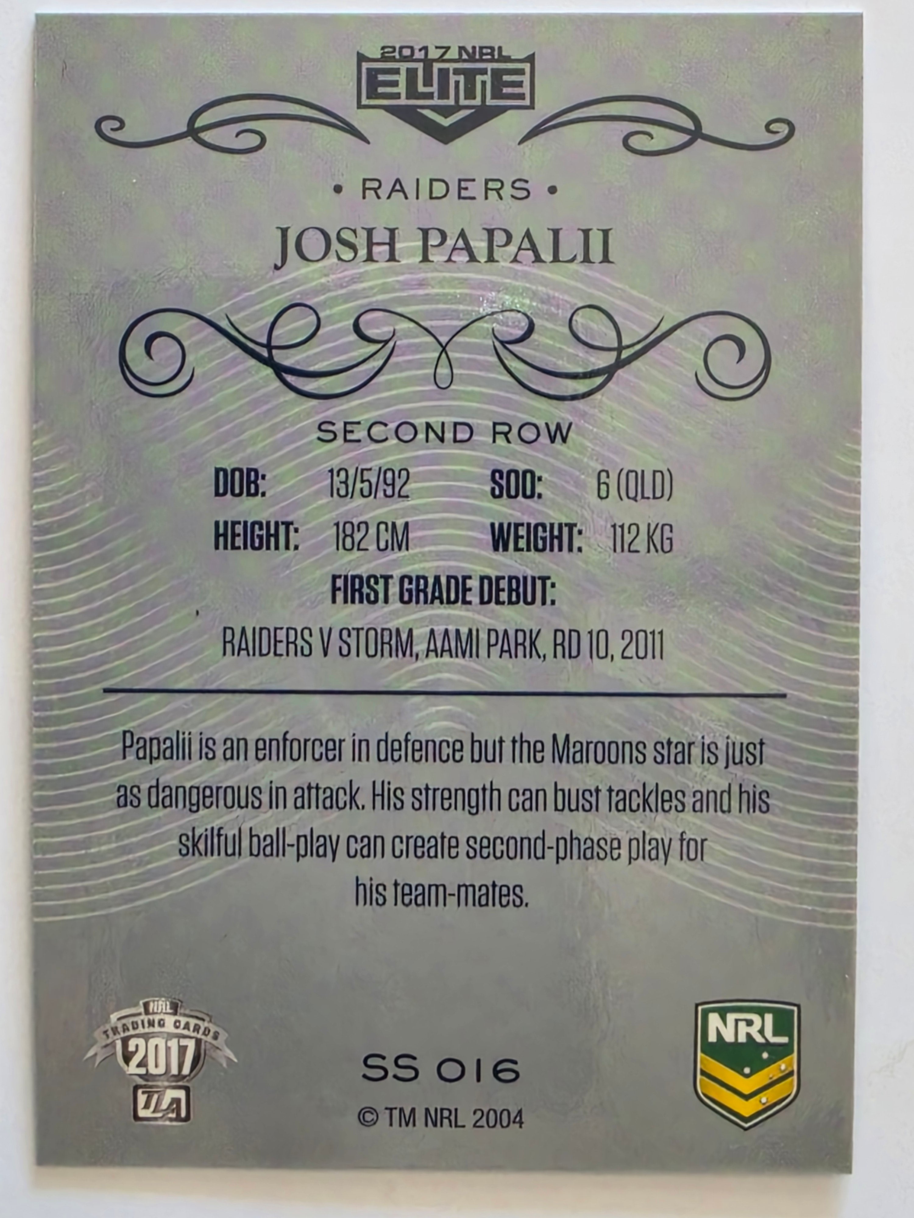 NRL 2017 Elite | Silver Special #SS016 Josh Papalii Canberra Raiders