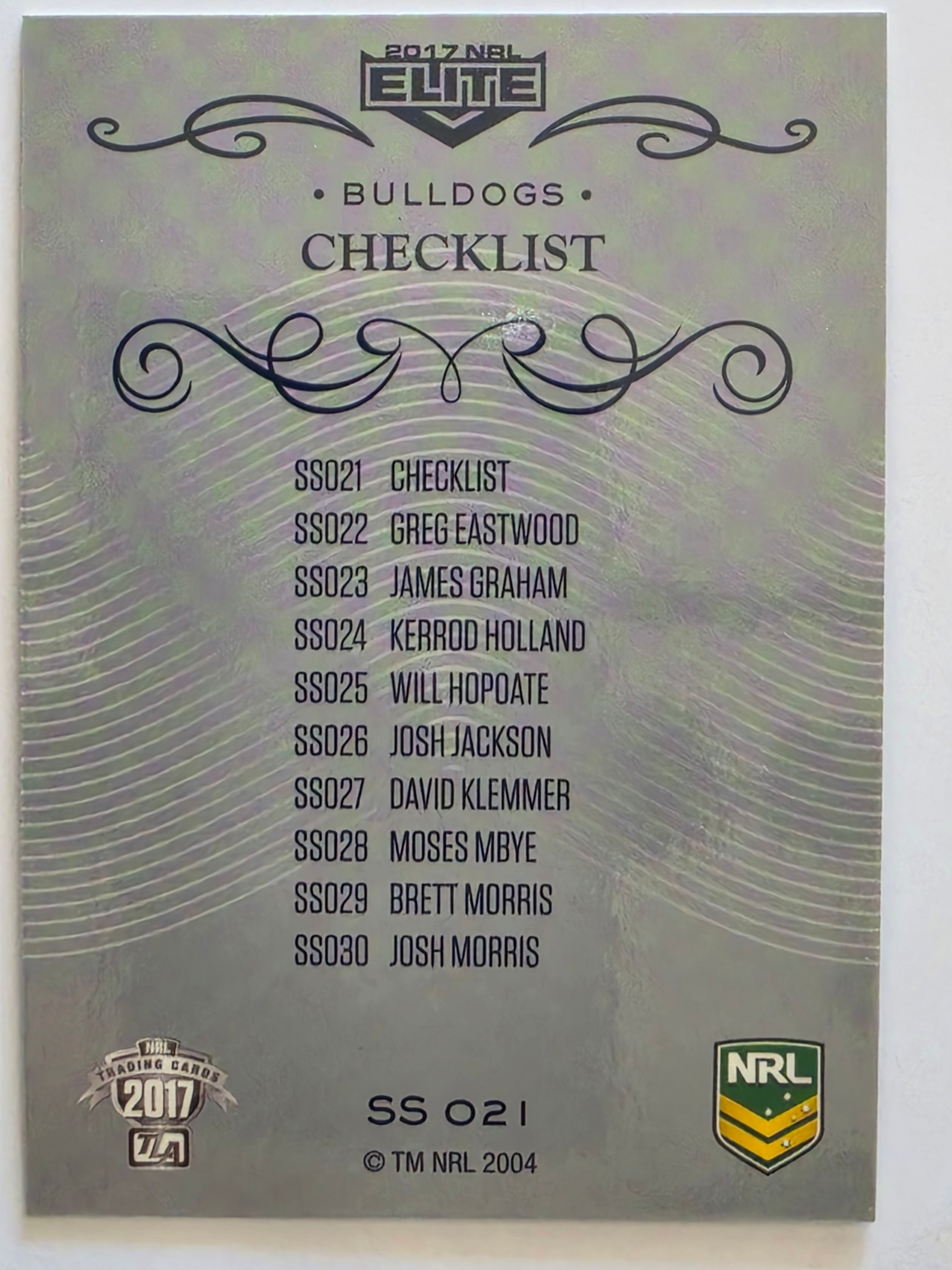 NRL 2017 Elite | Silver Special #SS021 Canterbury Bankstown Bulldogs Checklist