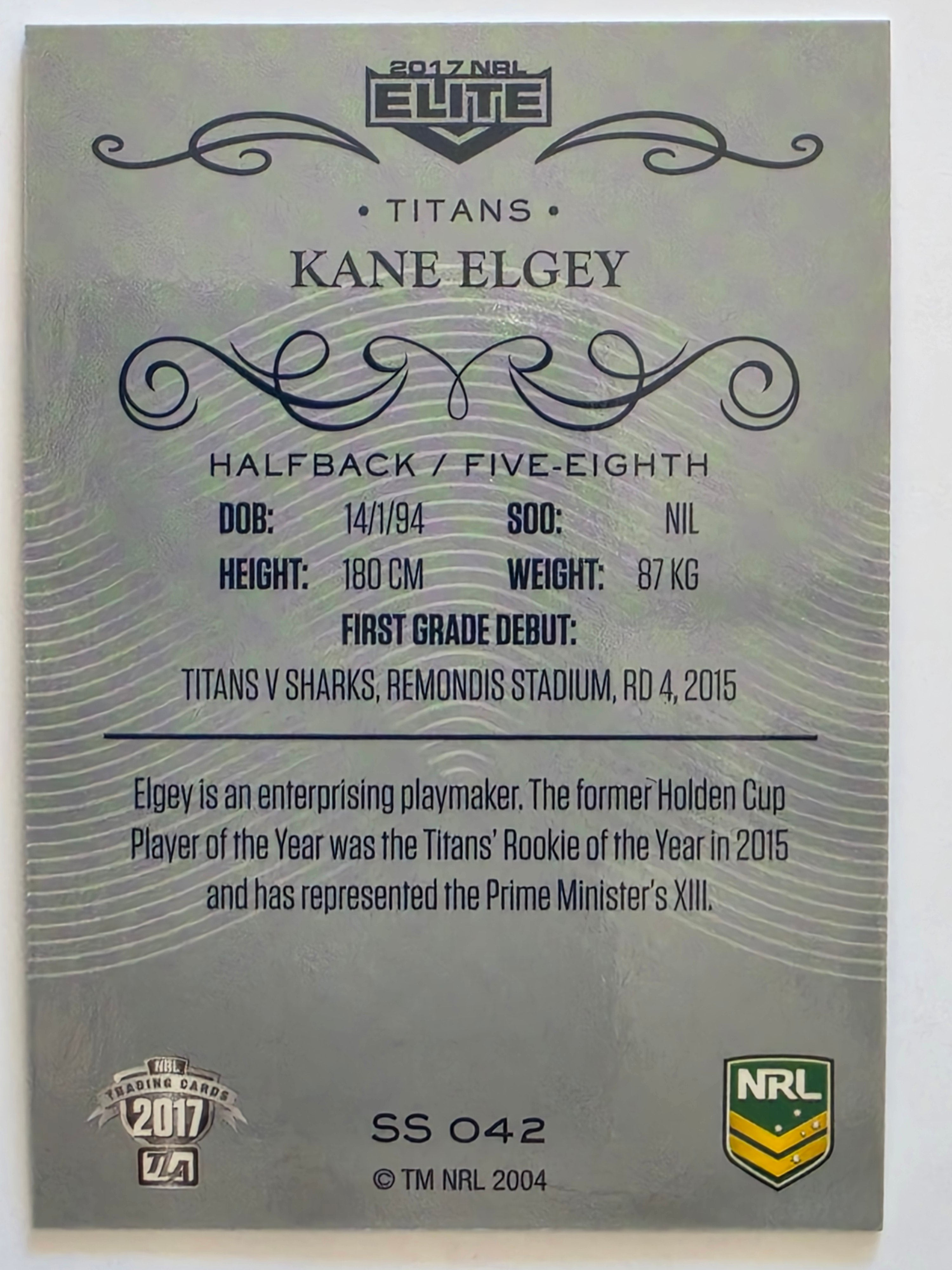 NRL 2017 Elite | Silver Special #SS042 Kane Elgey Gold Coast Titans