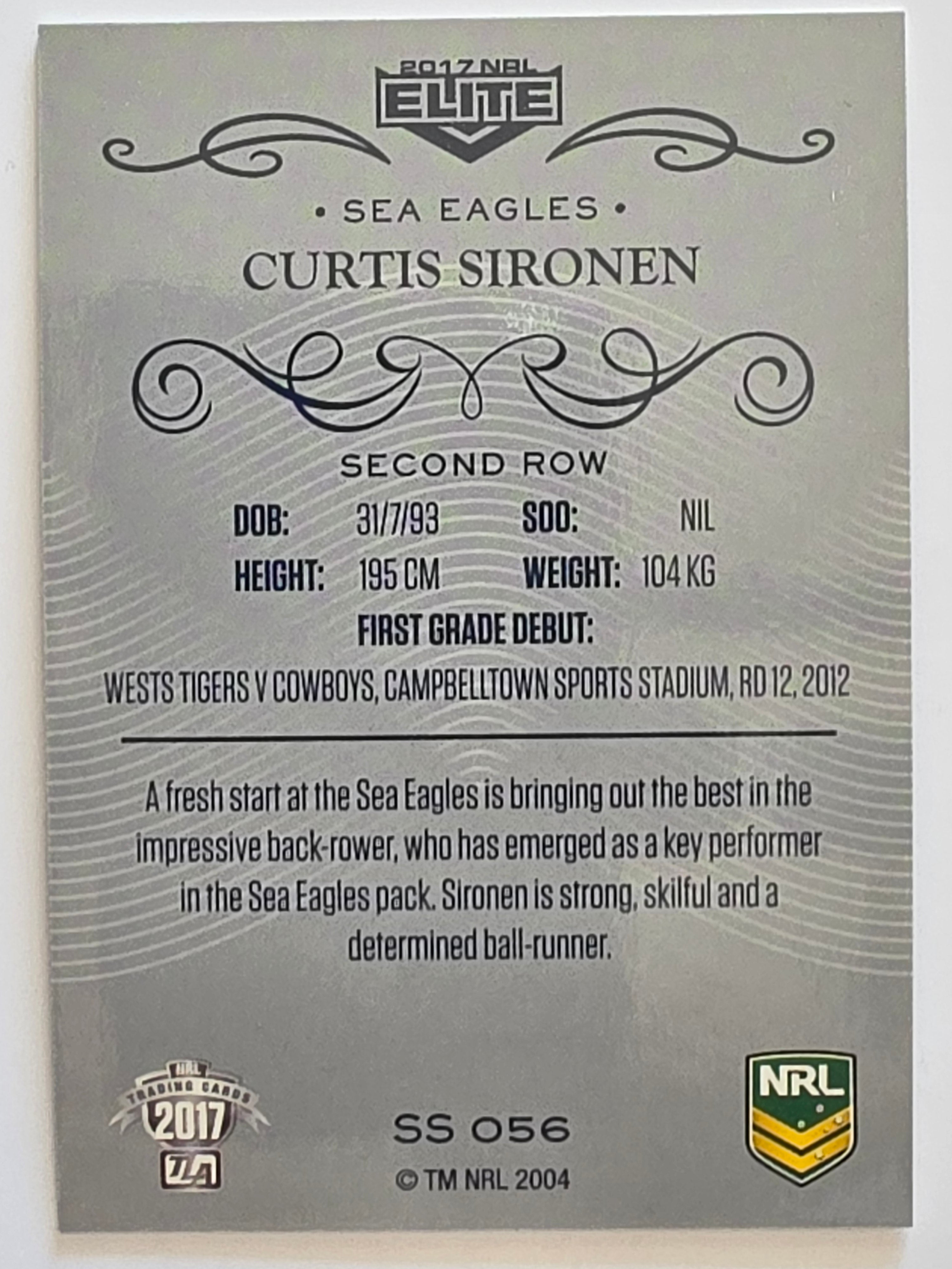 NRL 2017 Elite | Silver Special #SS056 Curtis Sironen Manly Warringah Sea Eagles