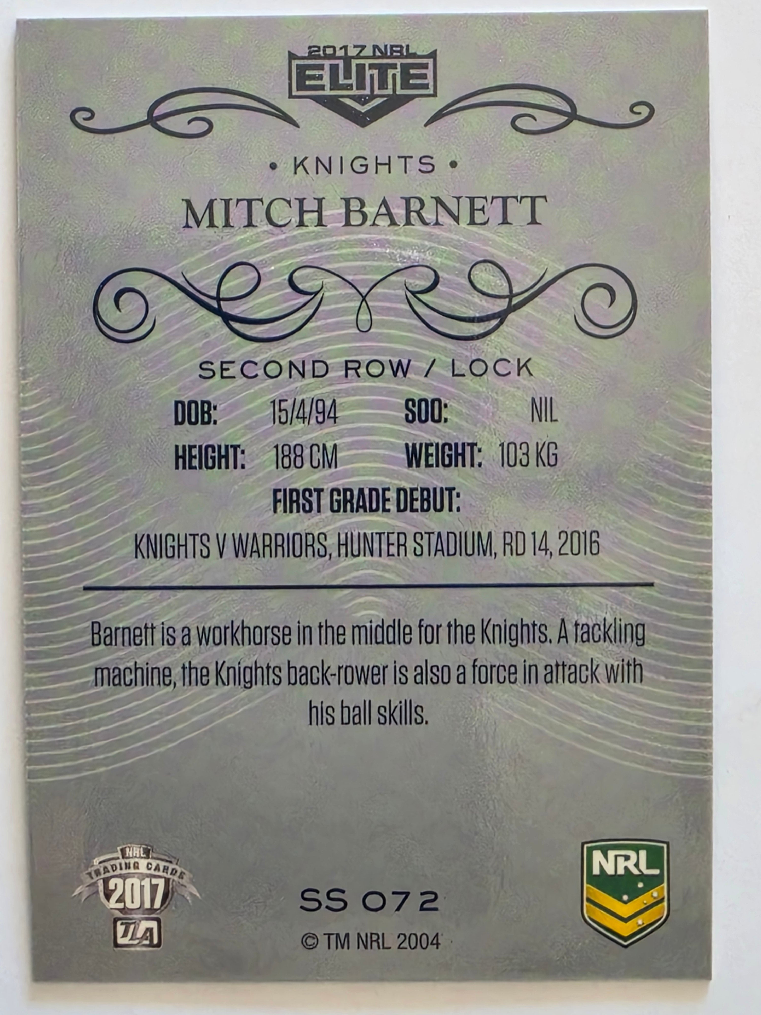 NRL 2017 Elite | Silver Special #SS072 Mitch Barnett Newcatle Knights
