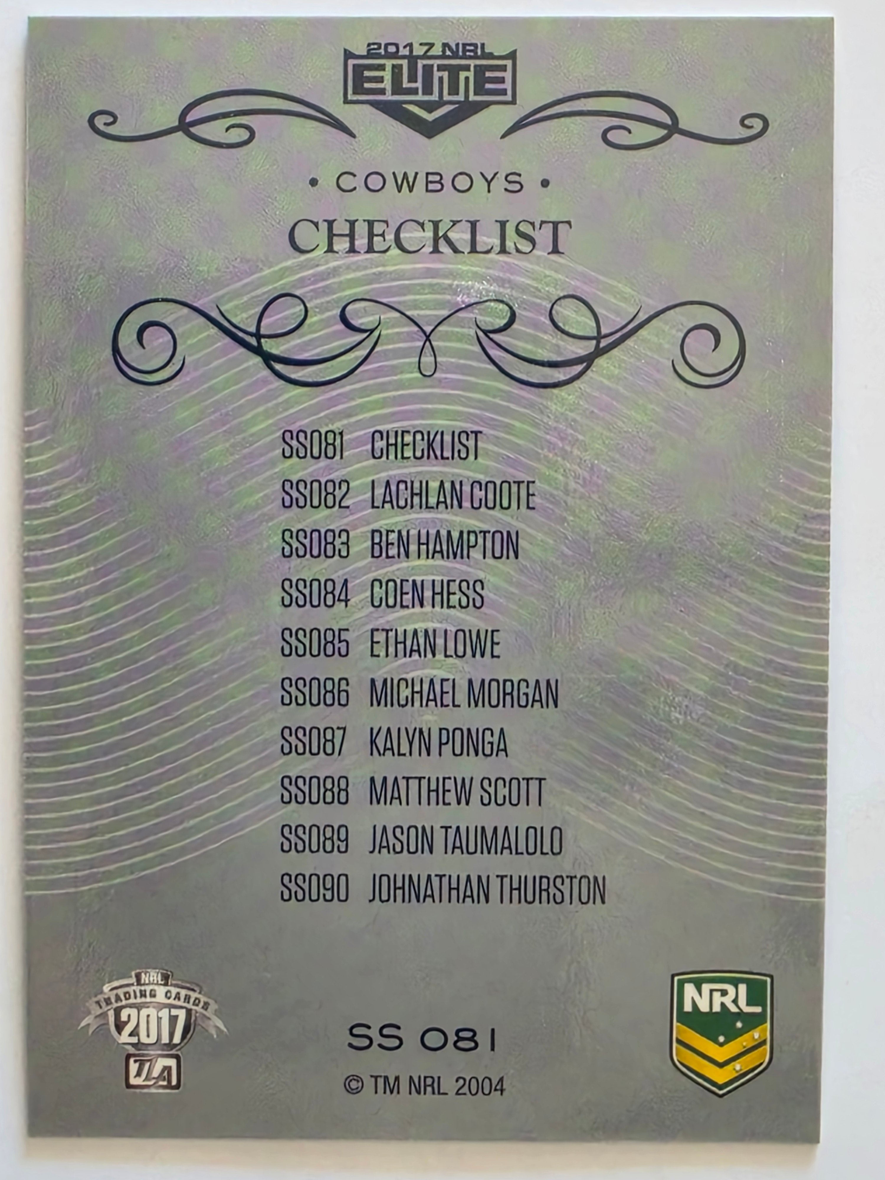 NRL 2017 Elite | Silver Special #SS081 North Queensland Cowboys Checklist